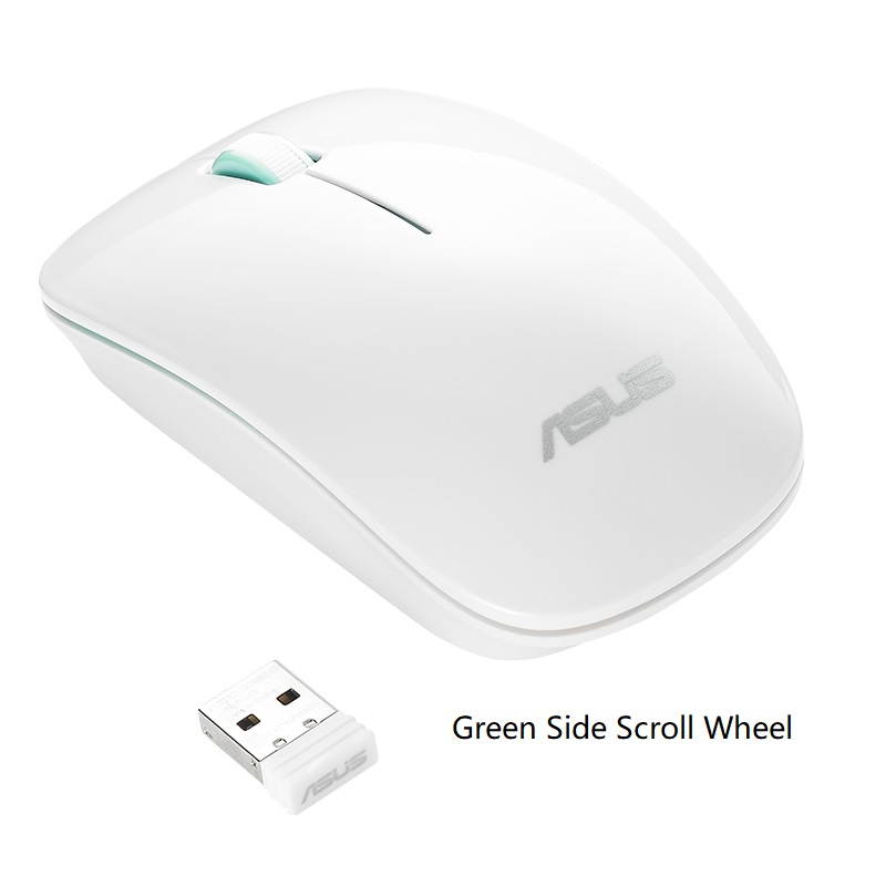 Asus UT220 Ergonomic Design, Classic Exterior 2.4GHz 10m 1600DPI Wireless Mouse  For Office And Game, High Compatibility Support PC, and Laptop  - White, Green Side Scroll Wheel