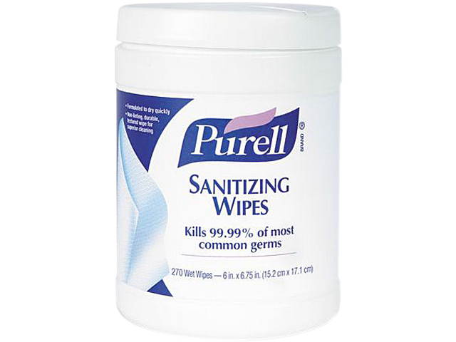 PURELL 911306CT - Sanitizing Hand Wipes, 6 x 6 3/4", White, 270/Canister, 6 Canisters/Carton