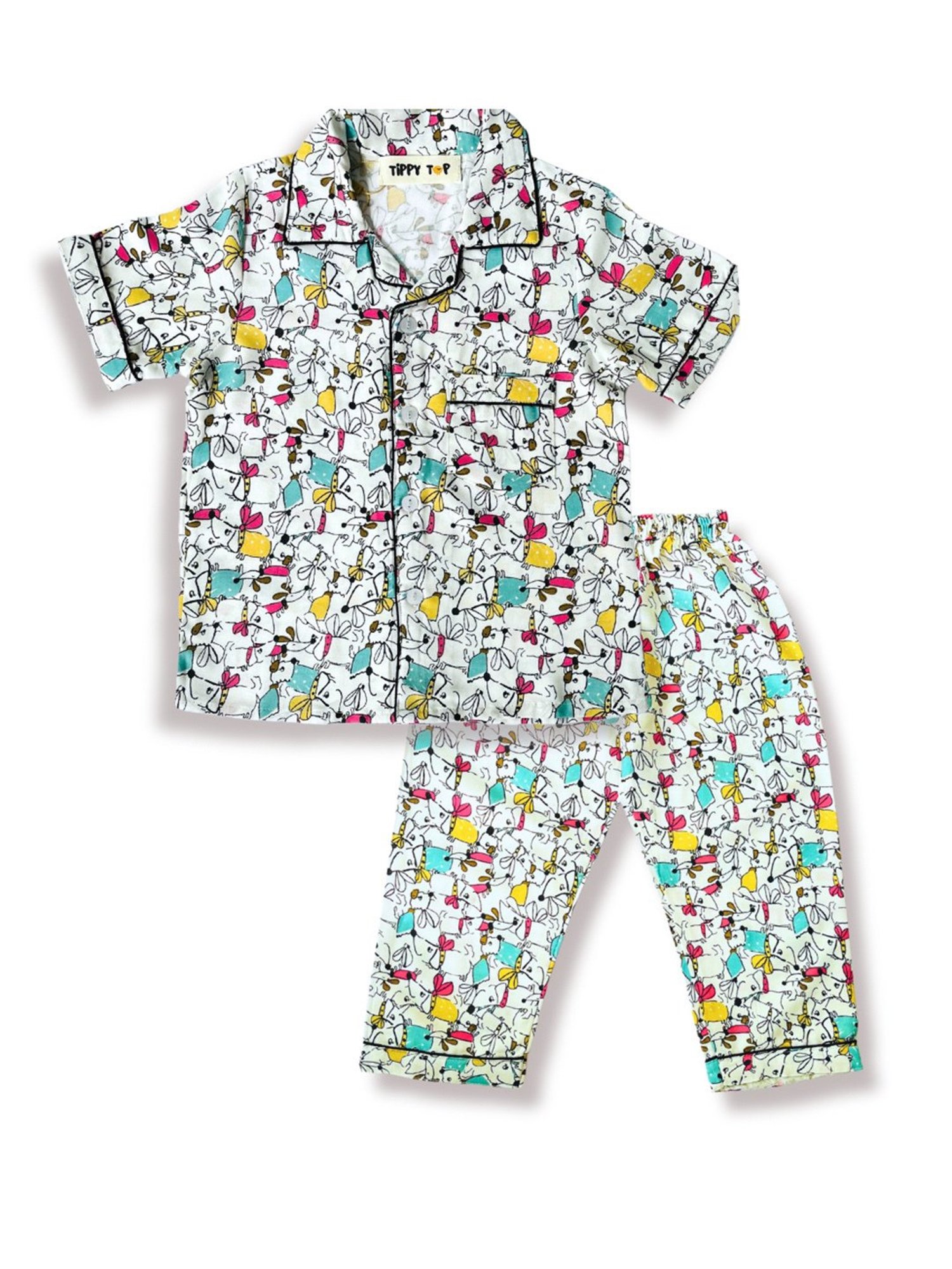 Tippy Top Boys White Printed Shirt with Pants