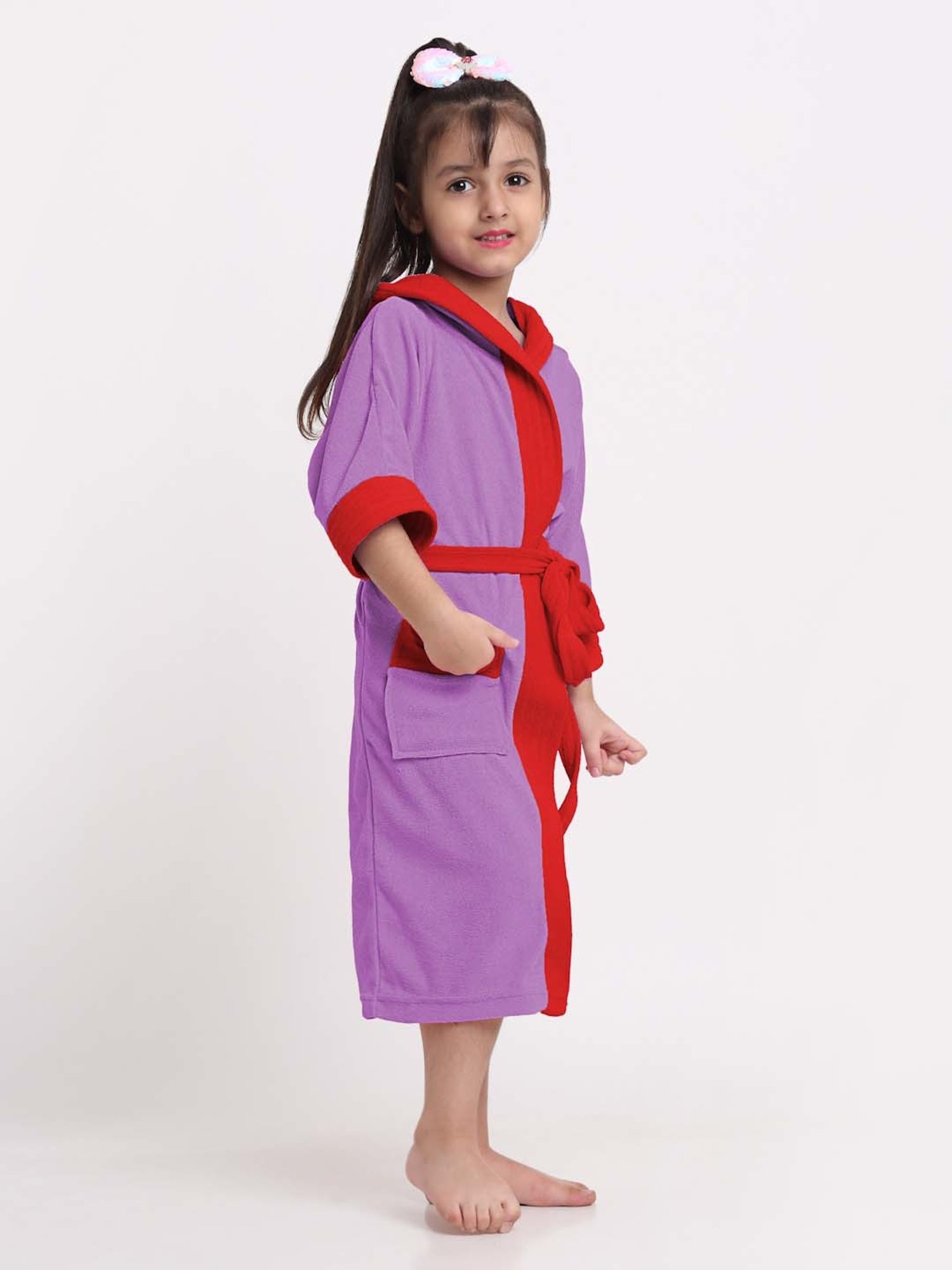 Creeva Melodious Black & Turkish Micro Terry 225 GSM Kids Hooded Bathrobe 4-5 Years With Pocket