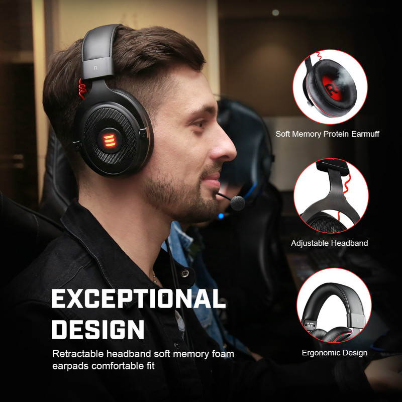 EKSA E900 Pro Gaming Headset Xbox One Headset with 7.1 Surround Sound, PS4 Headset Noise Cancelling Over Ear Headphones with Mic&LED Light Compatible with PC, PS4, Xbox One Controller, Nintendo Switch
