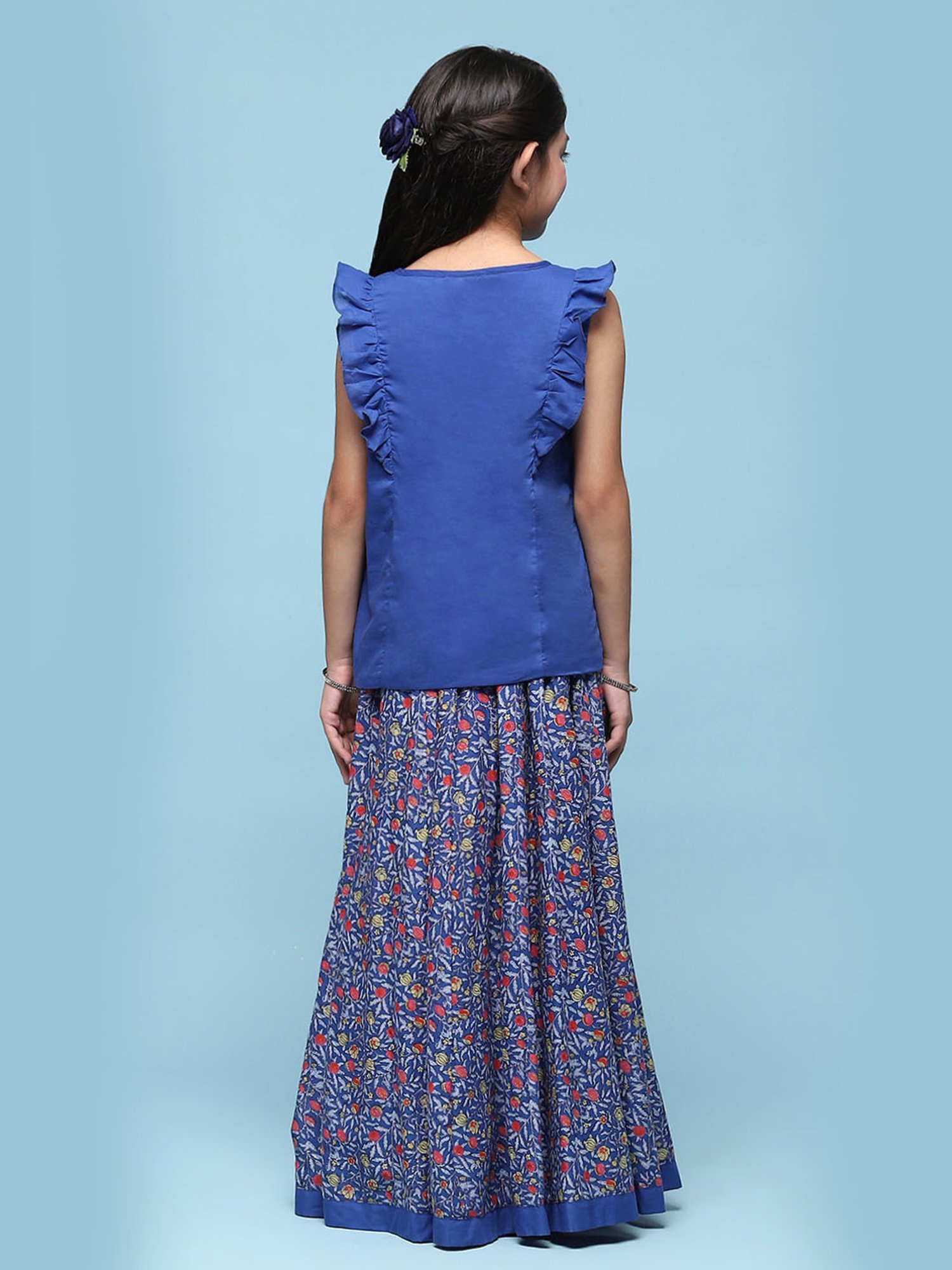 Biba Girls Blue Cotton Embroidered Casual Top and Tees