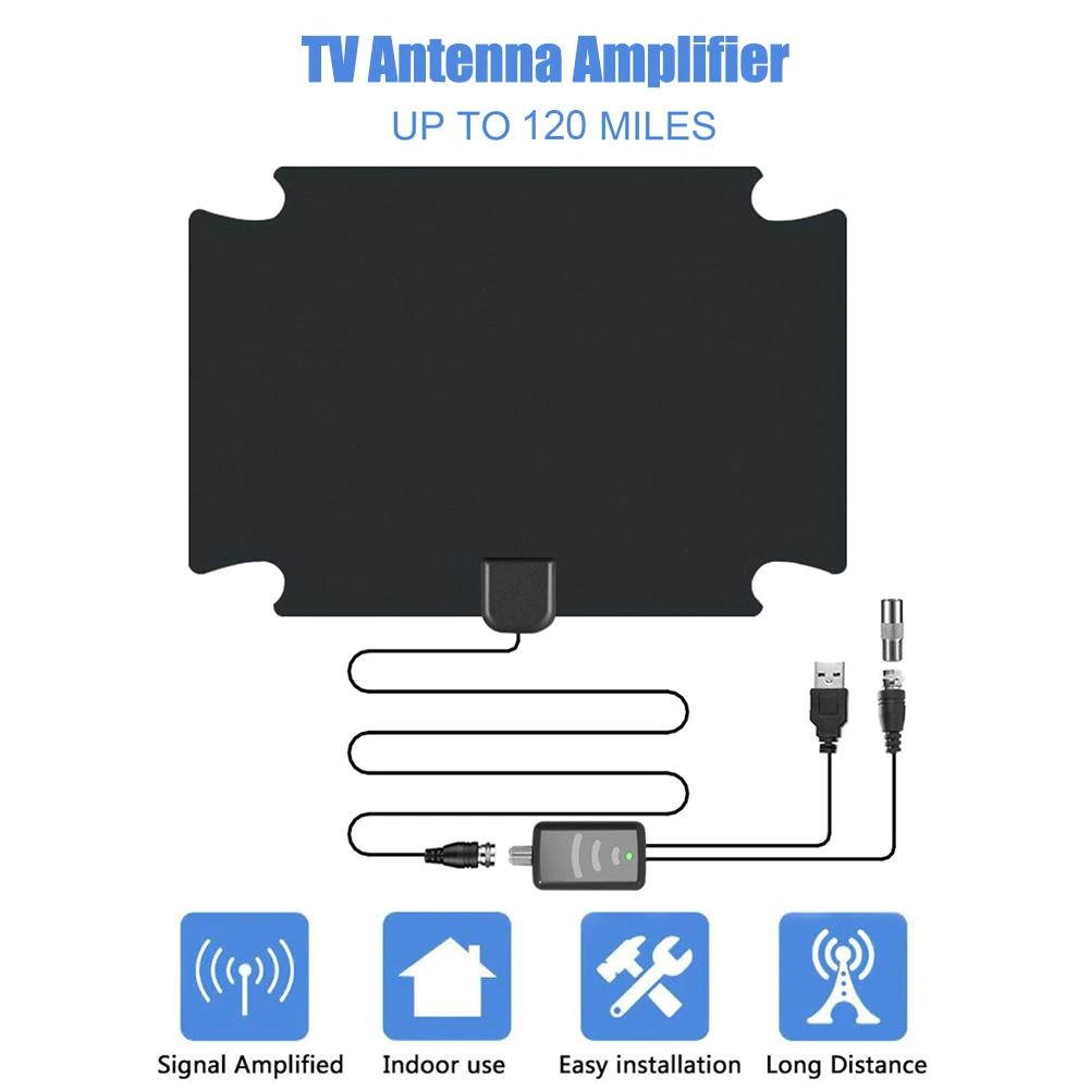 Flat HDTV 120 Miles Range Digital Indoor Amplified TV Antenna w/Signal Amplifier Reception Range 120 Miles LNA Gain 25dB