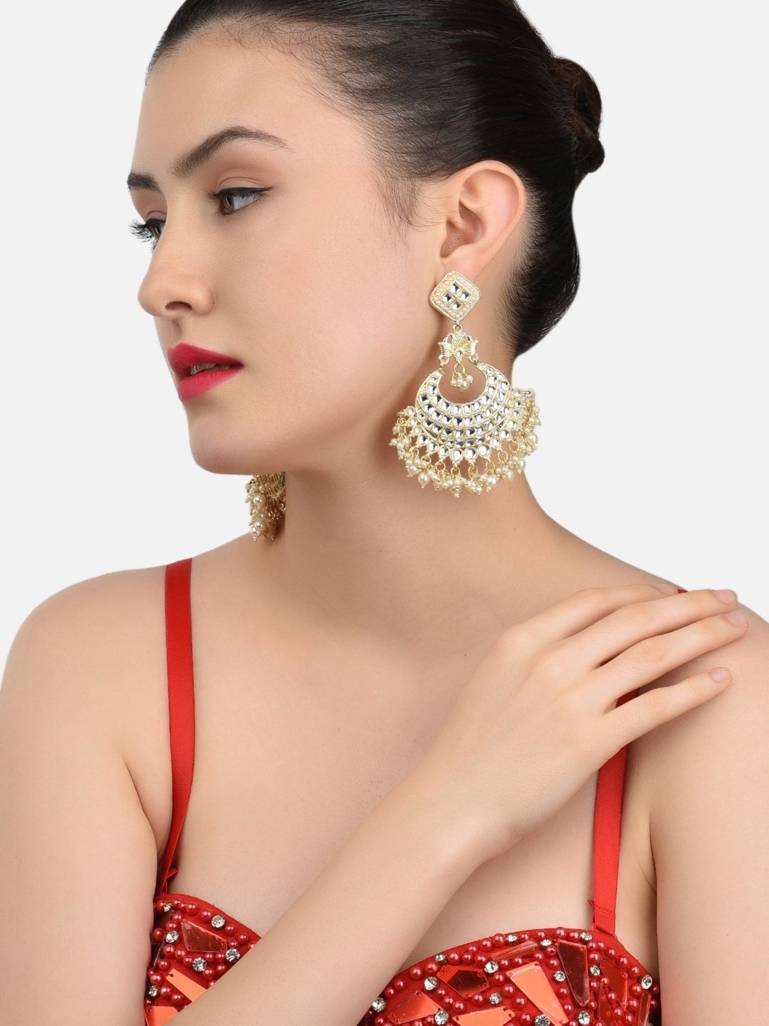 Zaveri Pearls Gold Tone Traditional Kundan & Pearls Dangler Earrings - ZPFK11426