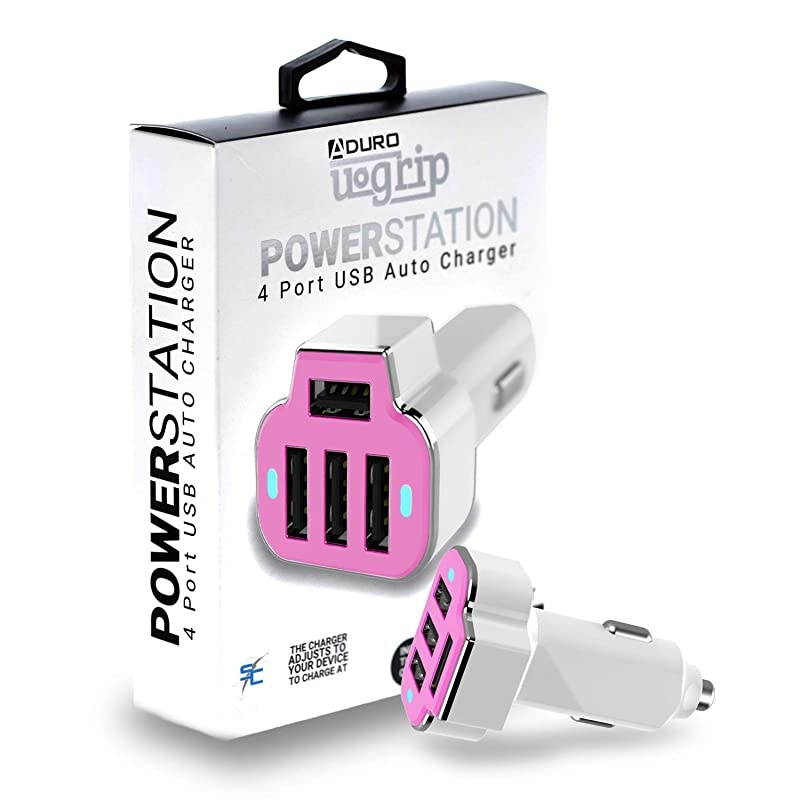 4 Port Car Charger USB Adapter 12V Fast Car Charger USB Adapter Power Station 52A26W Output Pink