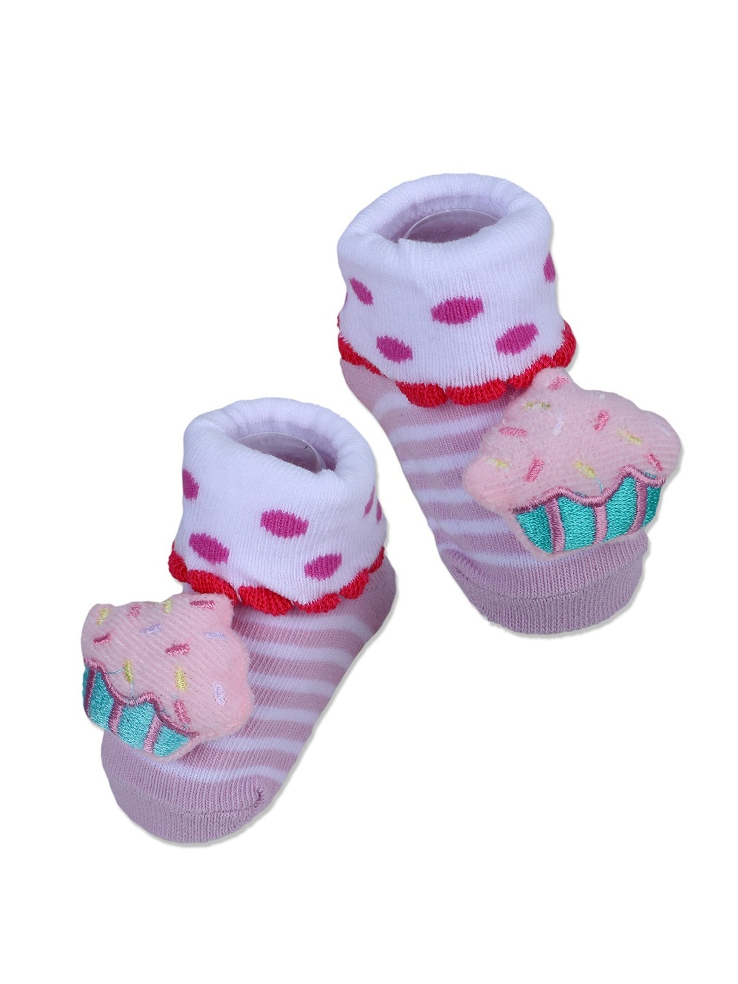Baby Moo Kids Baby Pink & White Cotton Applique Socks