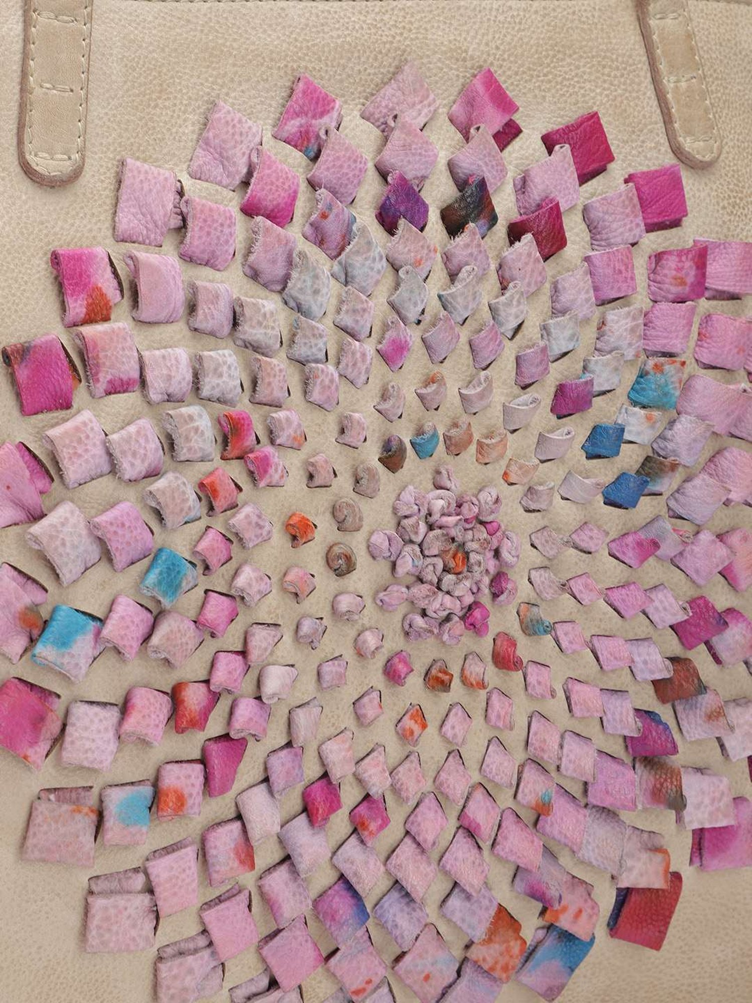 Art N Vintage Glory Beige Leather Textured Large Tote Handbag