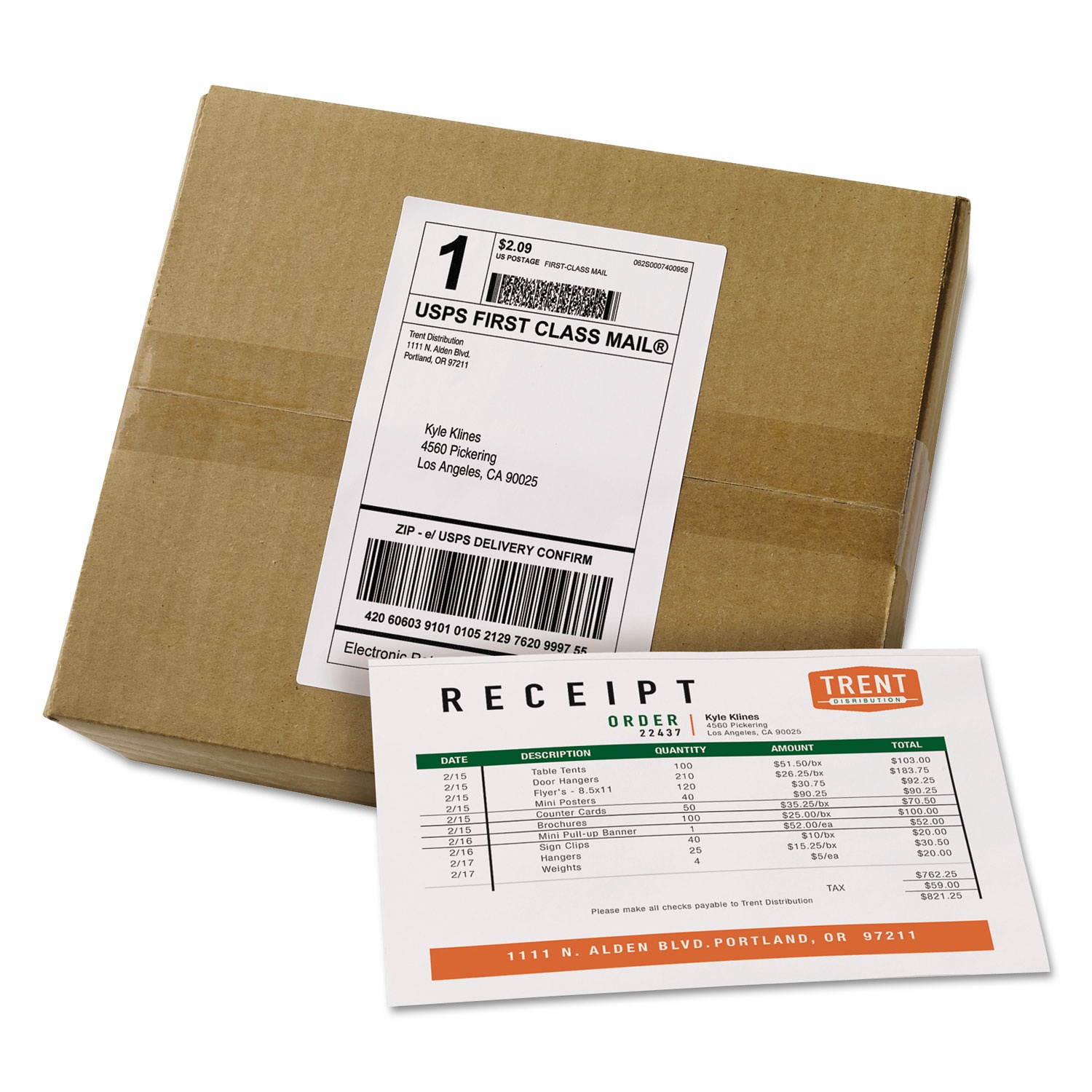 Avery; Bulk Shipping Labels with Paper Receipt - Permanent Adhesive - 5 1/16" Width x 7 5/8" Length - Rectangle - La