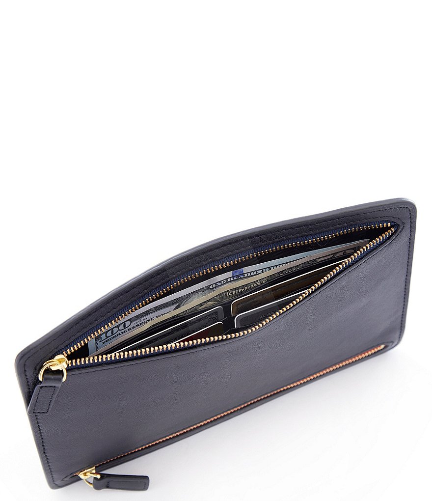 ROYCE New York Leather RFID Blocking Four Zip Organizer Travel Case