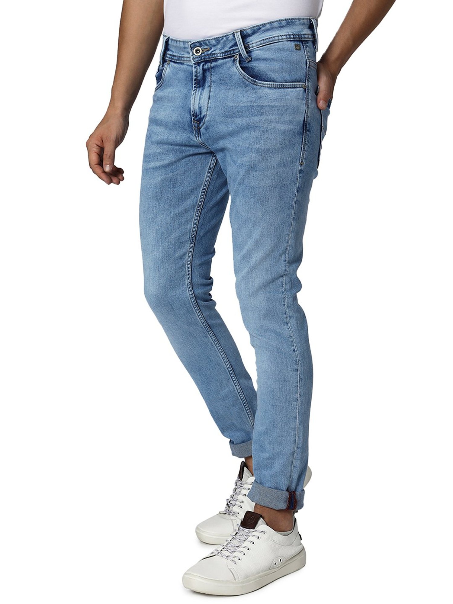 Mufti Light Blue Skinny Fit Heavily Washed Jeans