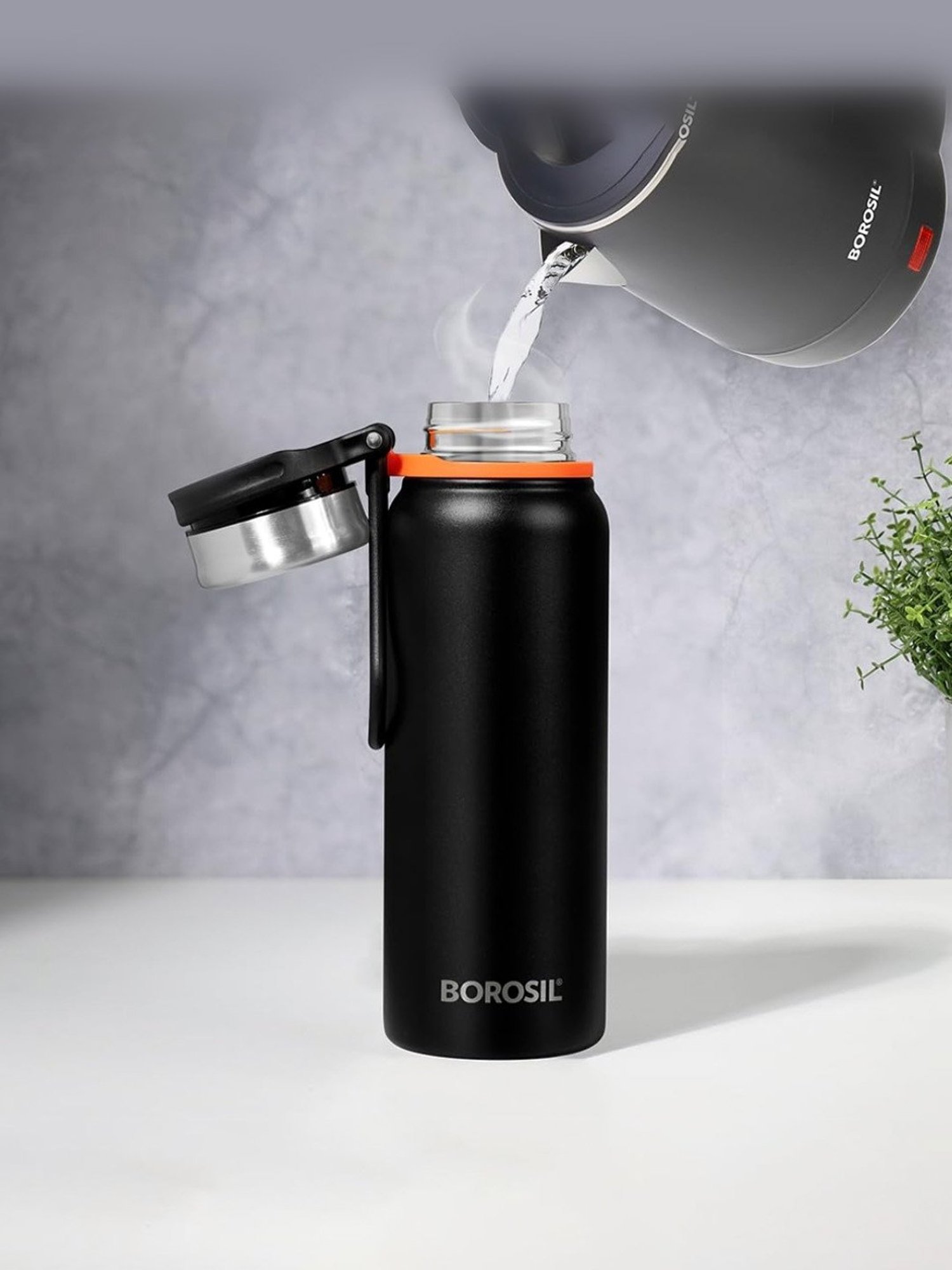 Borosil Black Stainless Steel Double Wall Vaccum Insulated Water Bottles (830ml)