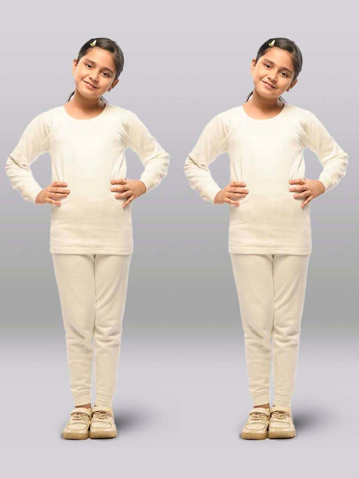 Dyca Kids Grey Melange Textured Thermal Top (Pack Of 2)