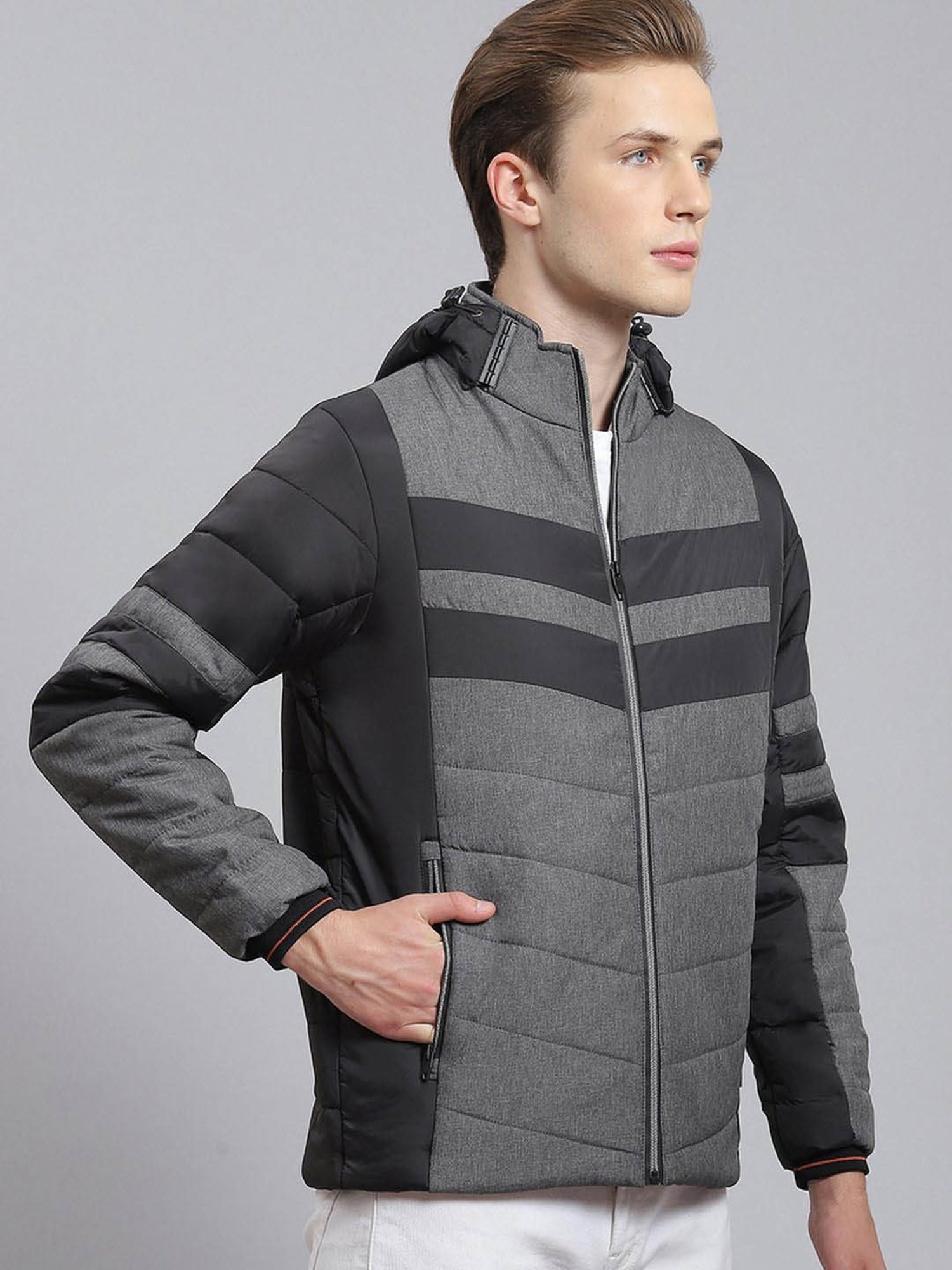Monte Carlo Grey Regular Fit Colour Block Quilted Jacket