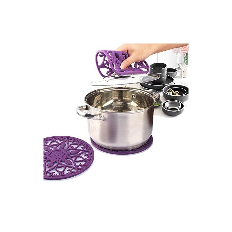 3 Set Silicone Multi-Use Intricately Carved Trivet Mat - Insulated Flexible Durable Non Slip Coasters (Orange)