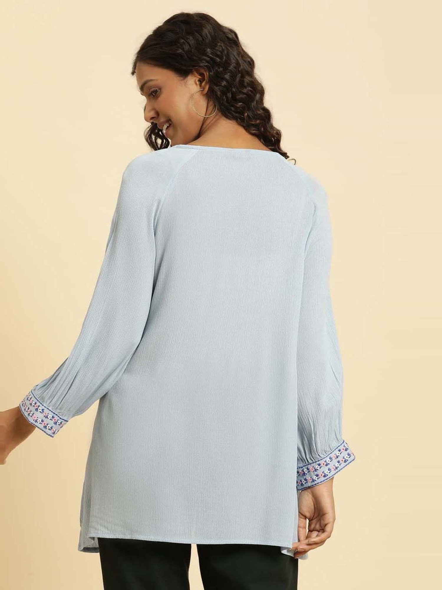 W Blue Embroidered Top