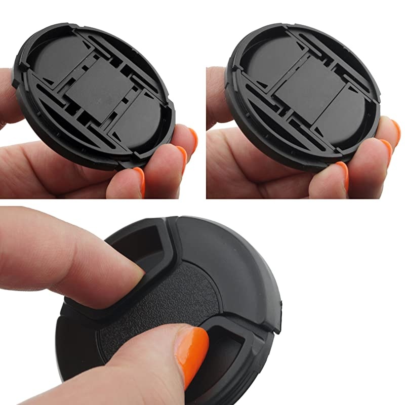 Lens Cap Bundle - 4 Snap-on Lens Caps for DSLR Cameras - 4 Lens Cap Keepers - Microfiber Cleaning Cloth Included - Compatible Nikon, Canon, Sony Cameras ()