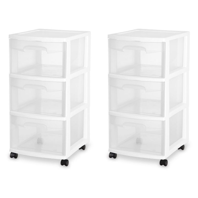 Homz Plastic 6 Clear Drawer Medium Home Storage Container Tower with 4 Large Drawers and 2 Small Drawers, Black Frame