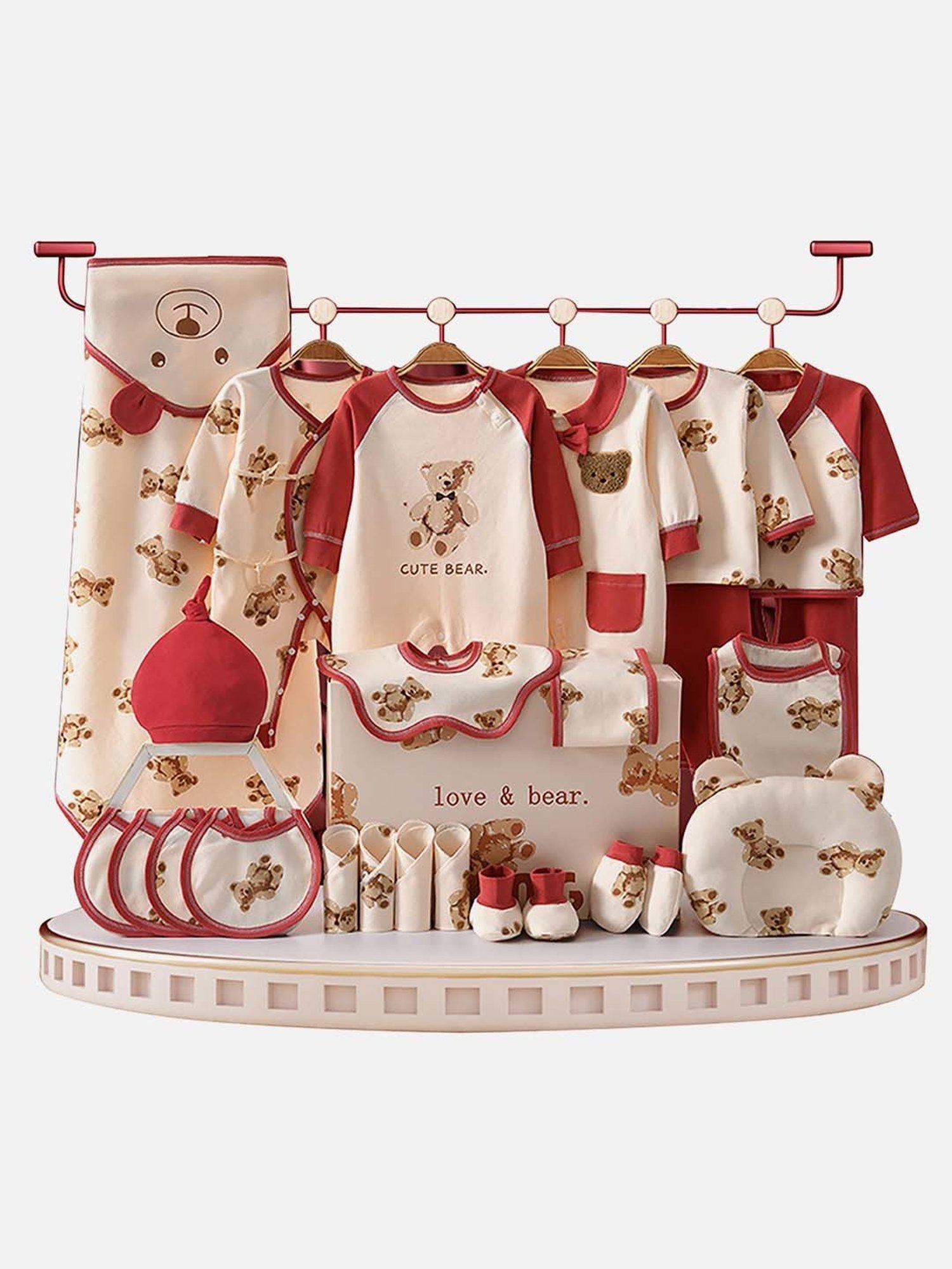 Little Surprise Box Kids Maroon & Cream Cotton Printed Full Sleeves Gift Set