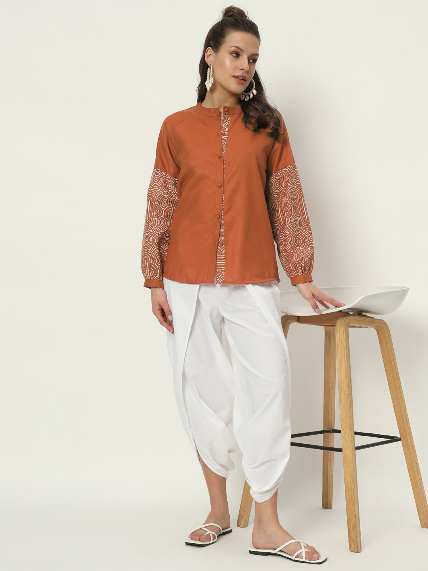 9rasa Rust Cotton Printed Shirt
