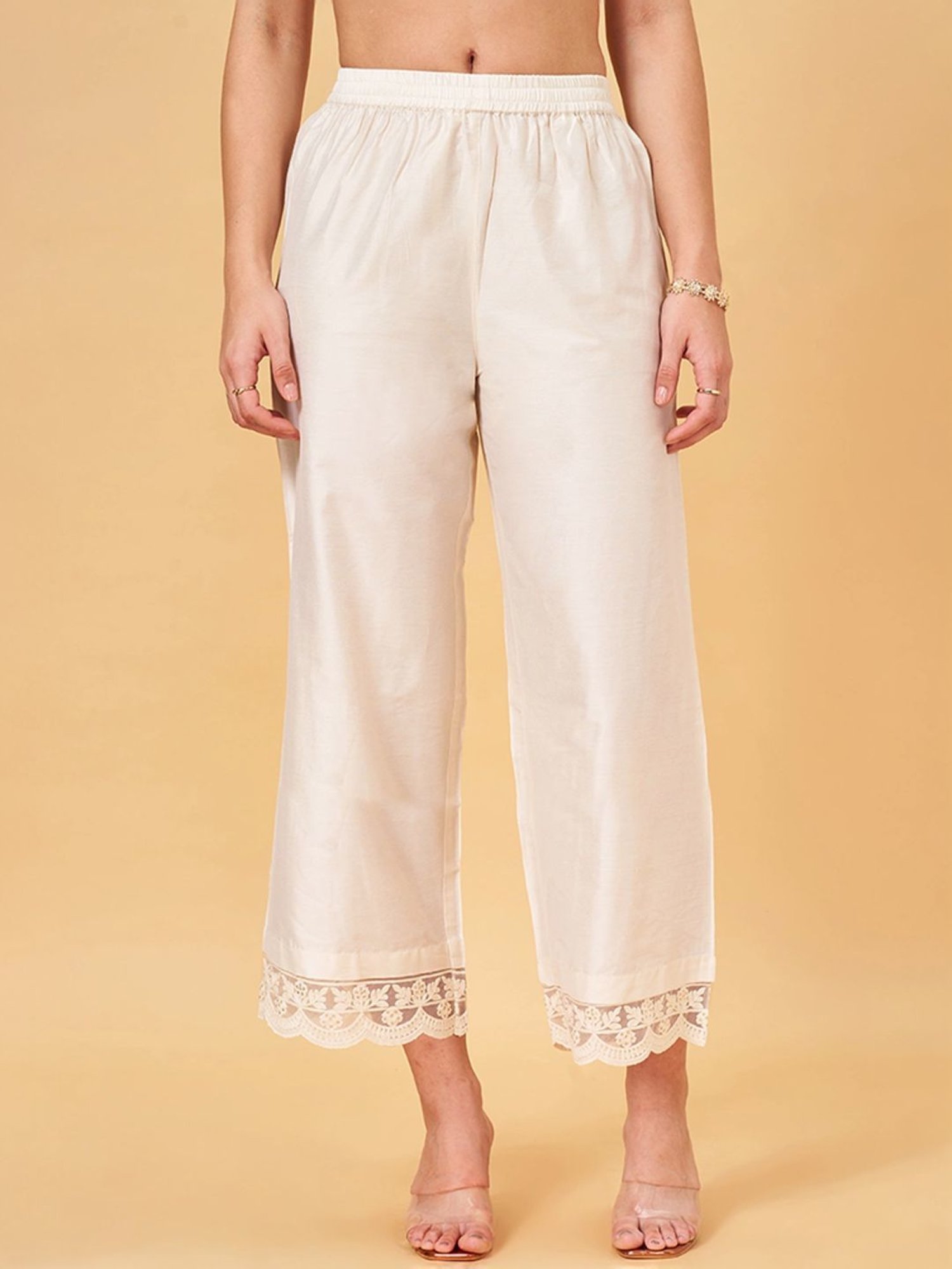 Rangmanch by Pantaloons Off-White Embroidered Palazzos