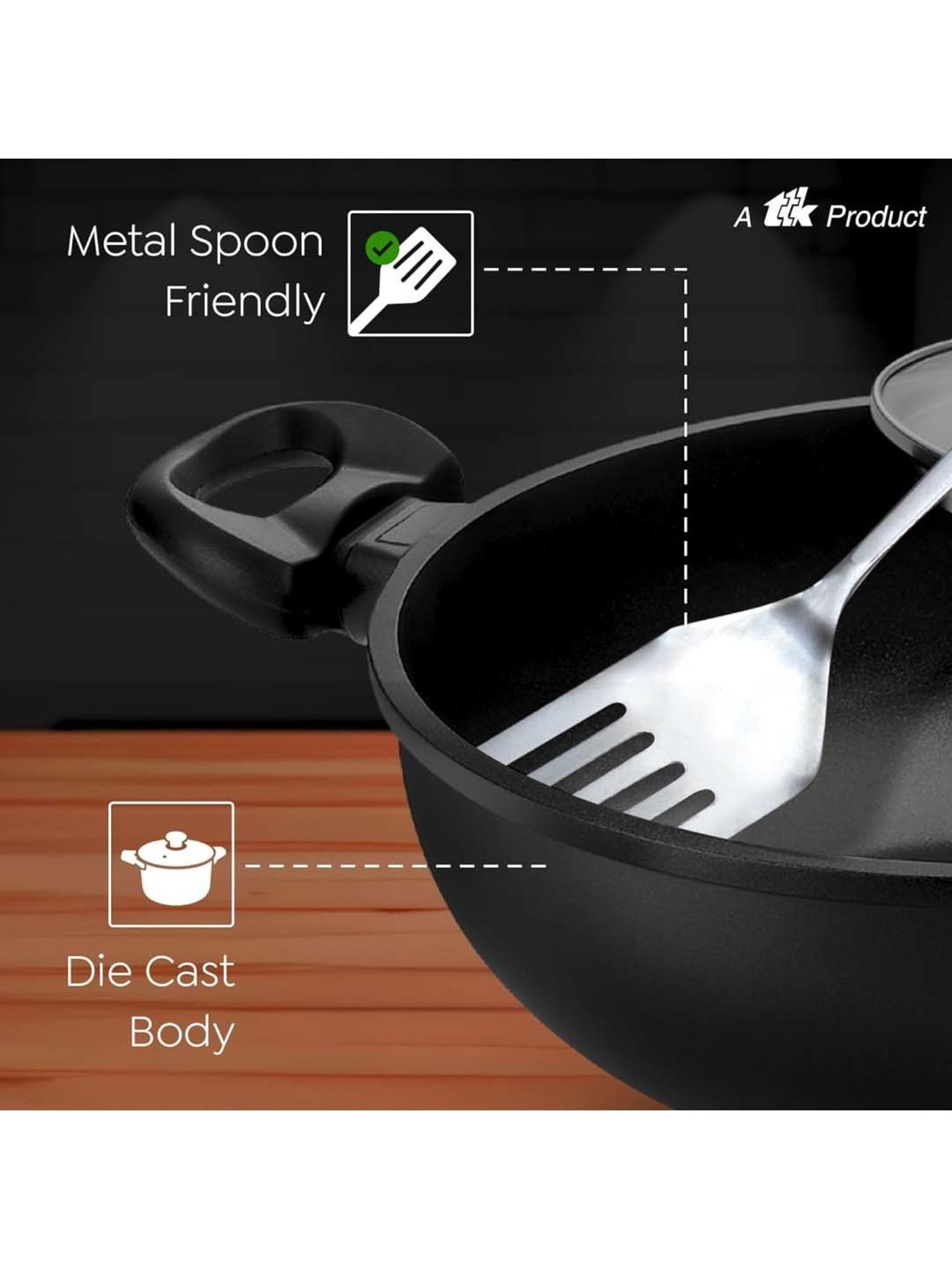 Prestige Omega Die Cast Black Aluminium 24 cm Kadhai with Lid