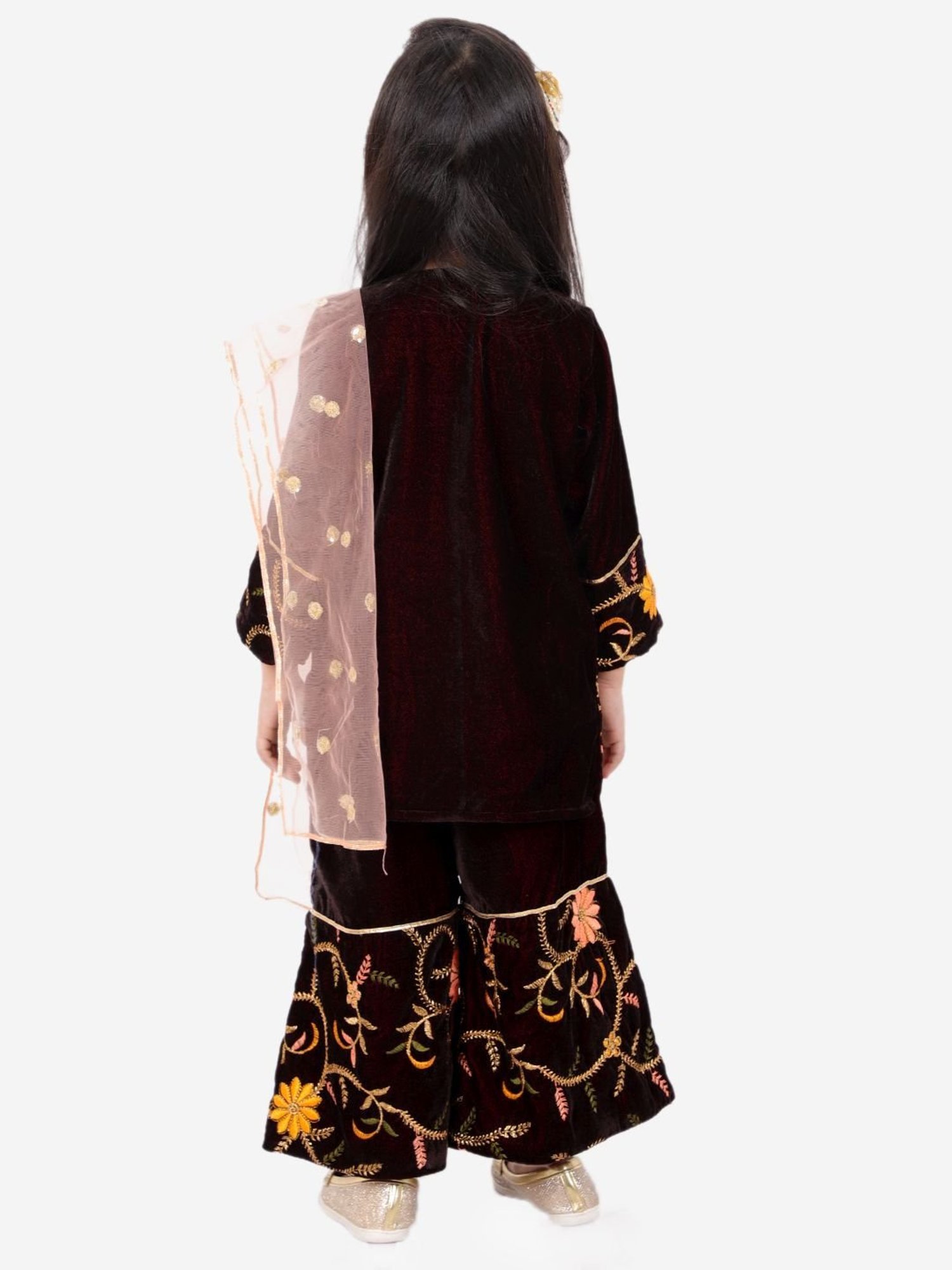 Little Bansi Kids Maroon Embroidered Suit Set