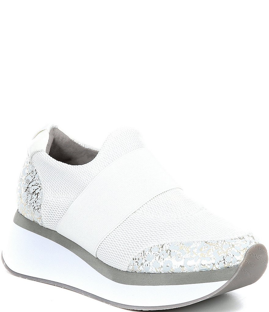 Donald Pliner Pelham Leopard Print Leather Stretch Mesh Wedge Slip On Sneakers