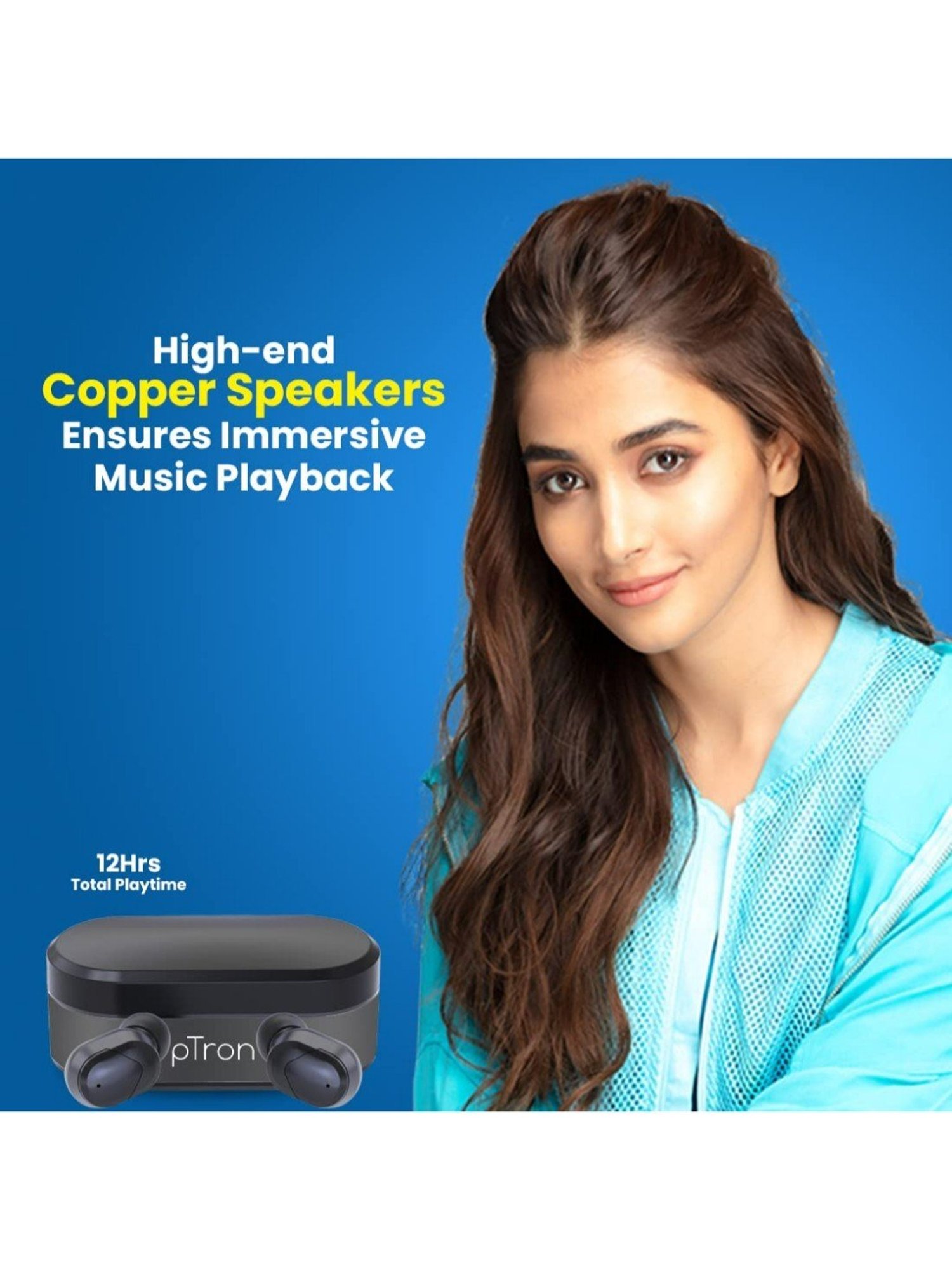 PTron Bassbuds Plus True Wireless Bluetooth 5.0 in Ear Earbuds, Digital Display & with Mic (Black)