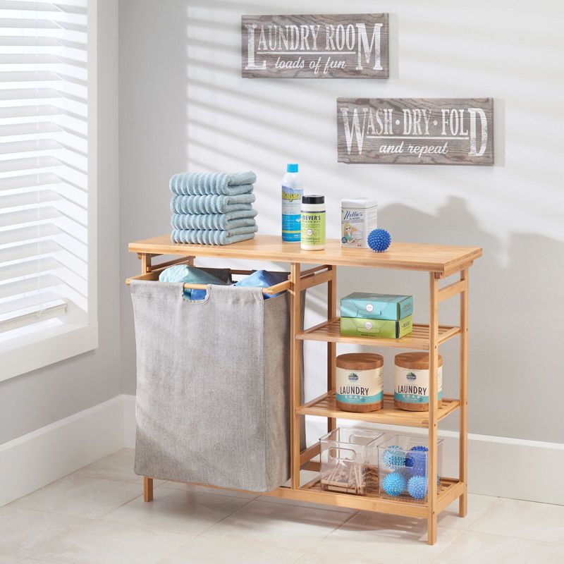 mDesign Bamboo Wood Laundry Furniture Storage & Hamper - Natural Finish