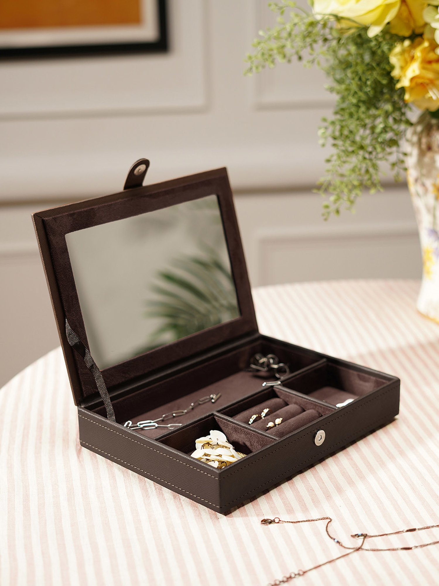 Pure Home and Living Brown Leather Solid Jewellery Organiser