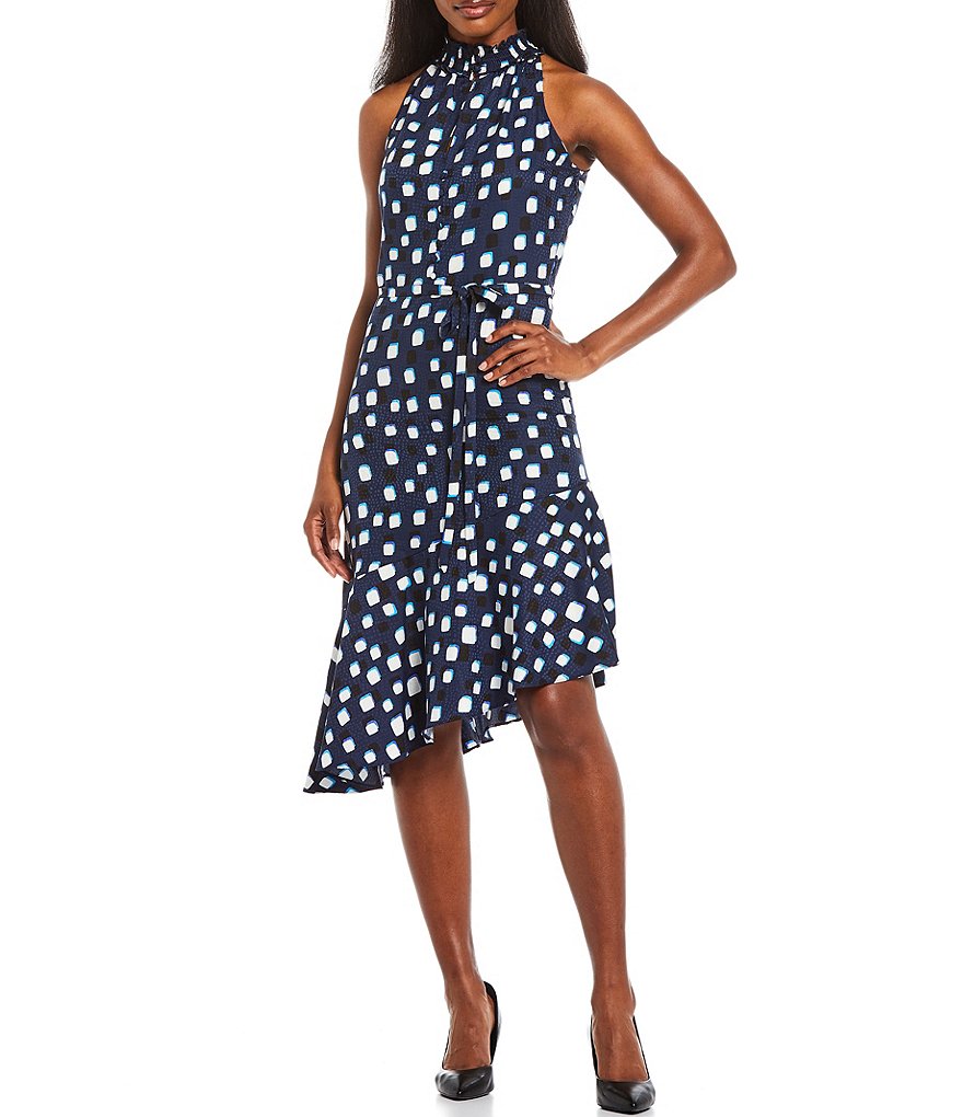 Vince Camuto Halter Bow Neck Sleeveless Midi Dress with Side Seam Pockets