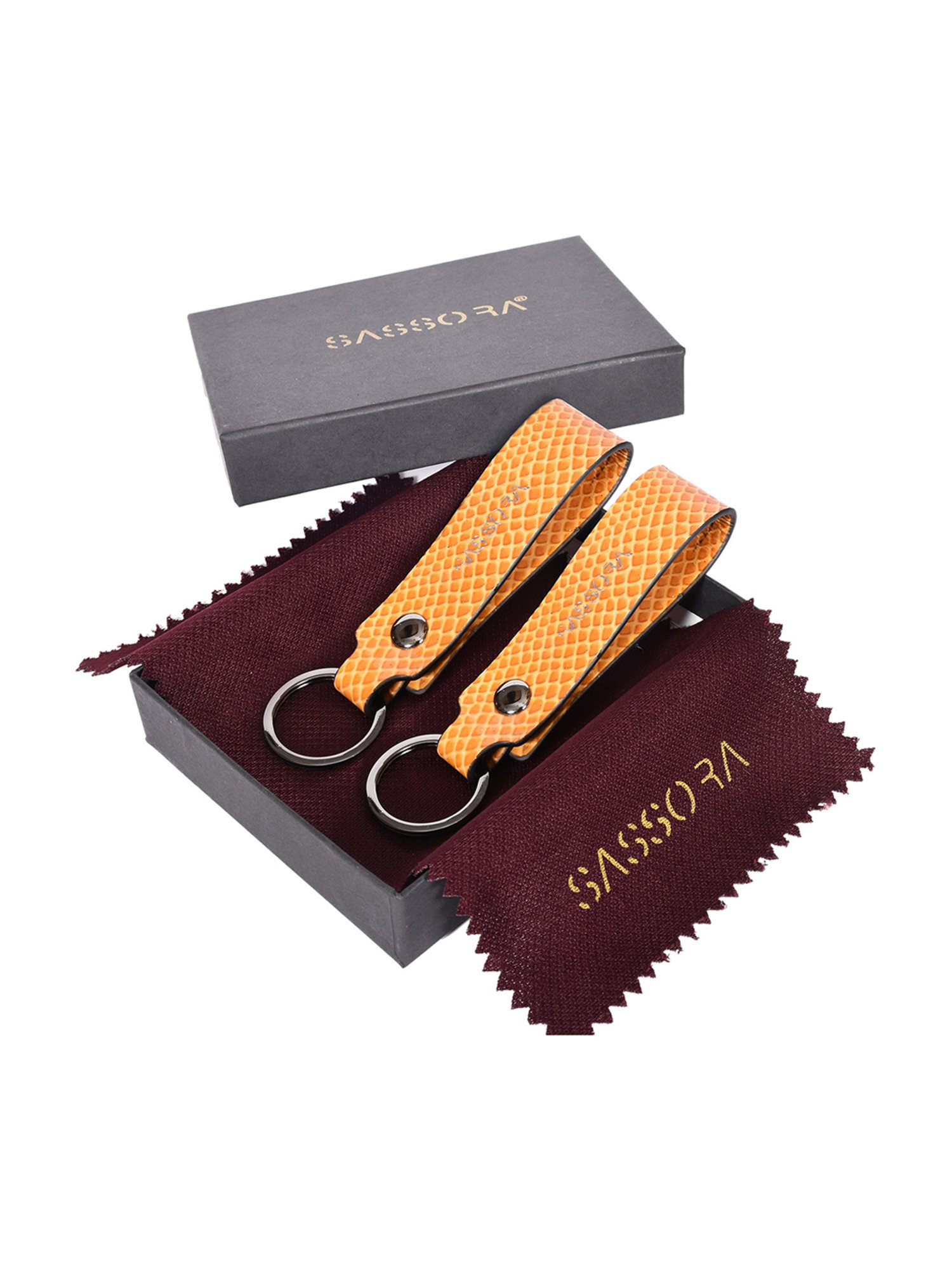 SASSORA Yellow Leather Keychain Key Ring Holders Anniversary Gift, Birthday Gift - Pack of 2