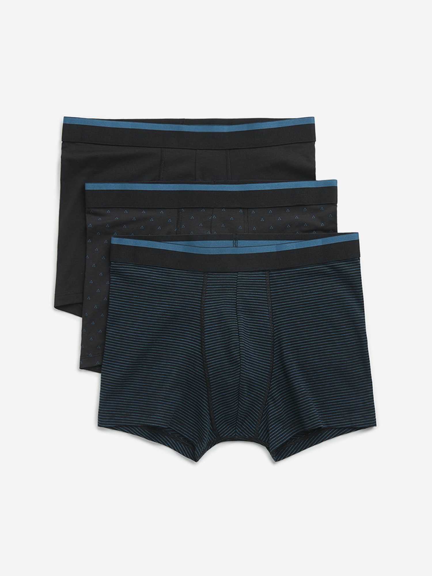 WES Lounge by Westside Teal Printed Cotton Blend Trunks - Pack of 3
