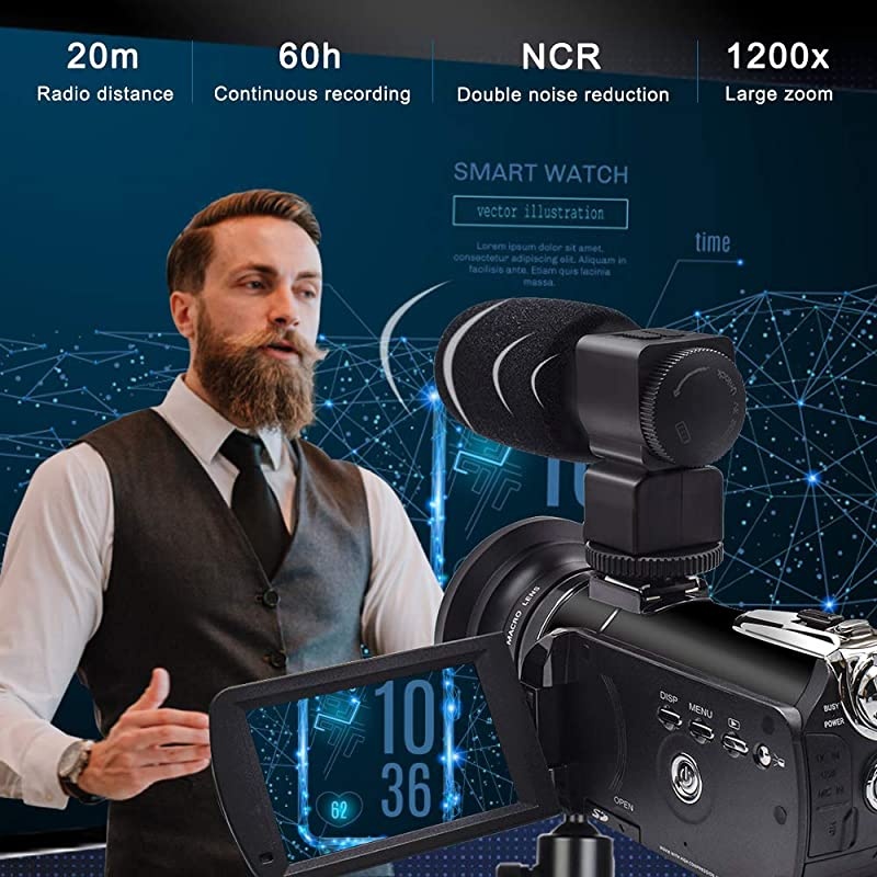 Video Camera 4K Camcorder  Vlog Camera for YouTube, HD Digital Camera with 30X Digital Zoom and Night Vision, Video Recorder with Microphone, Wide Lens (32GB SD Card, 2 Batteries Included)