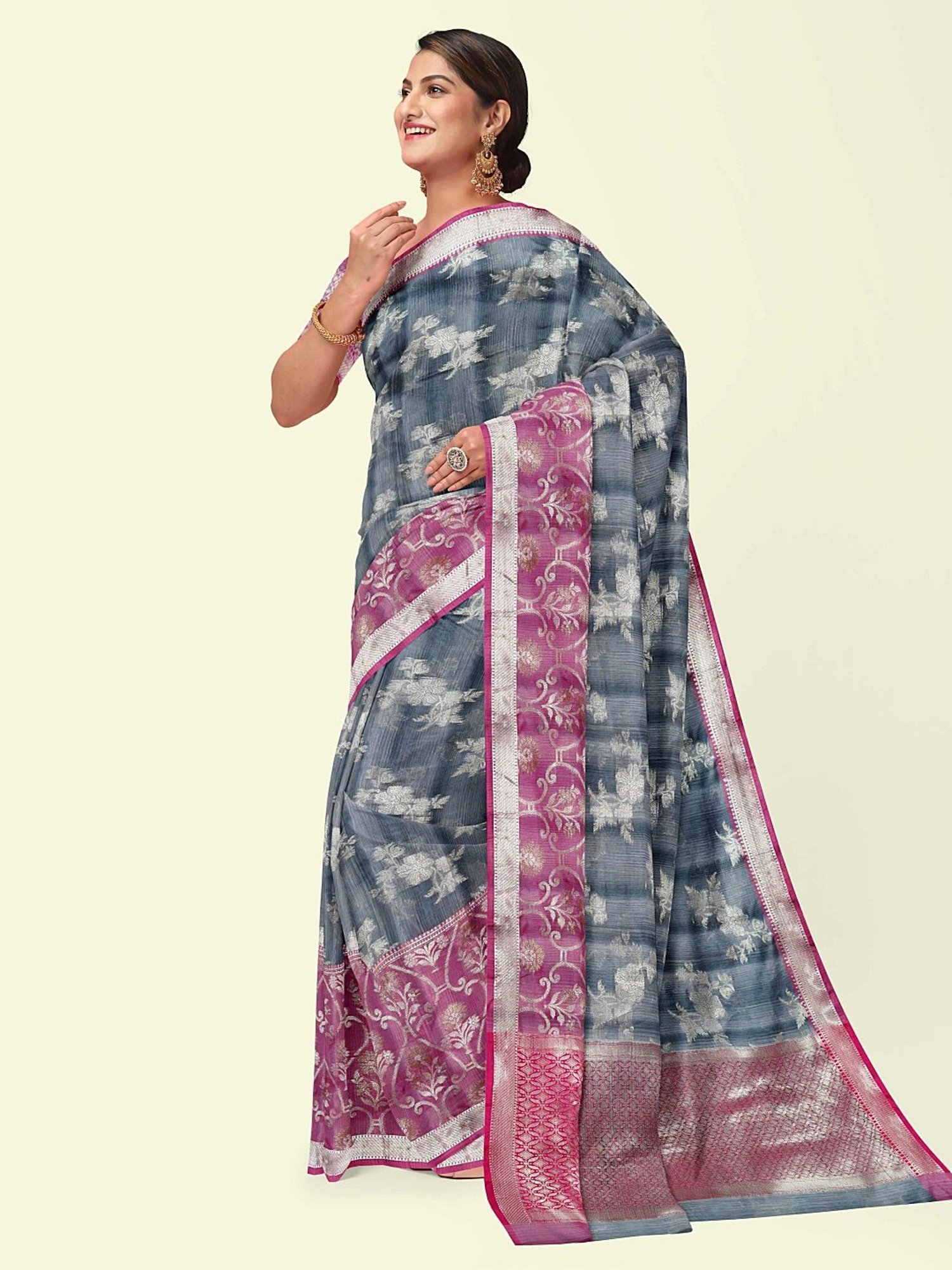 Banarasi Silk Works Blue Woven Saree With Unstitched Blouse