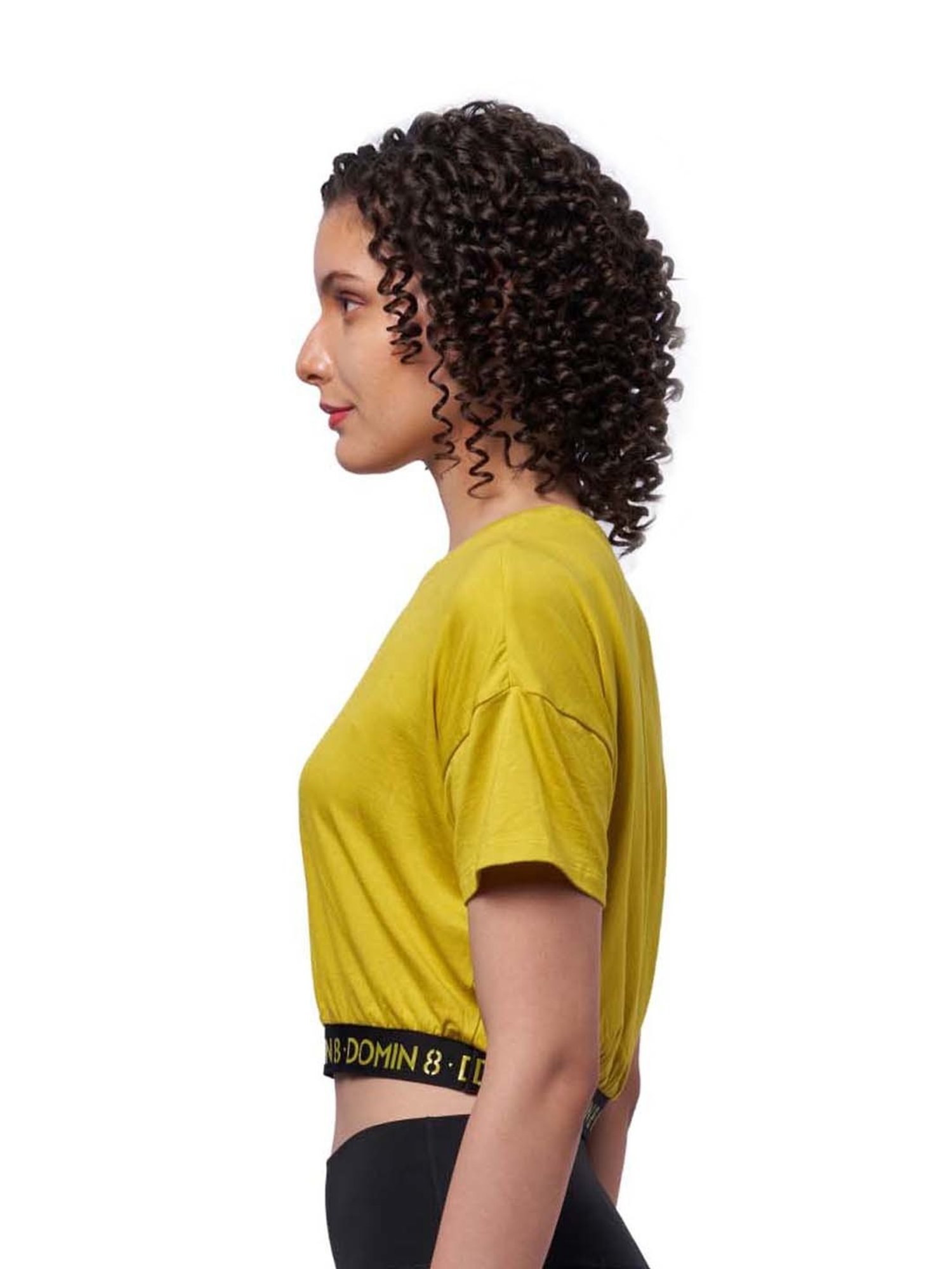 Domin8 Women Solid Shoulder Crop Top With Waist Elastic Band