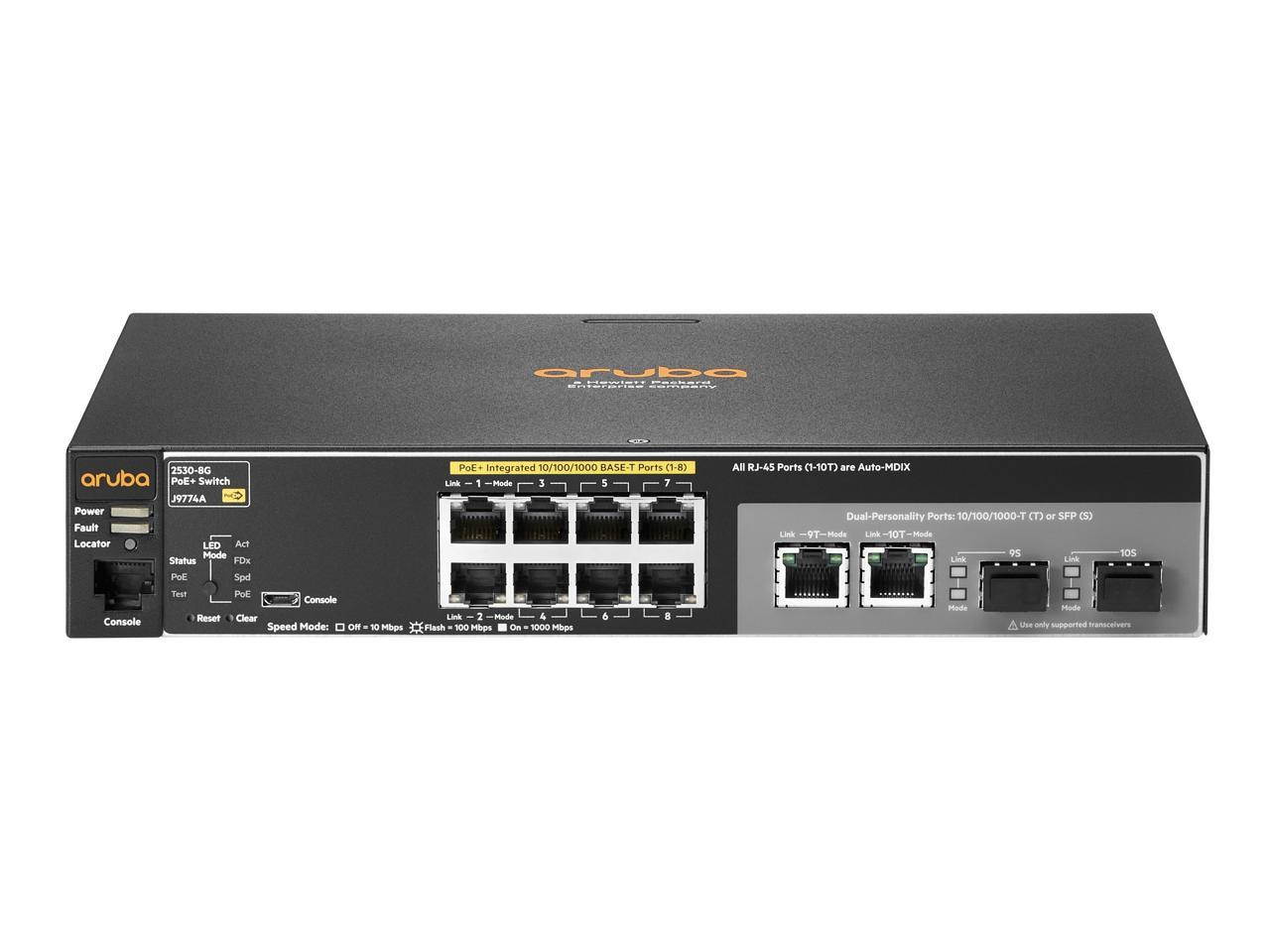 HPE Aruba 2530 J9774A - Gigabit Ethernet Switch 8G PoE Rack-Mountable