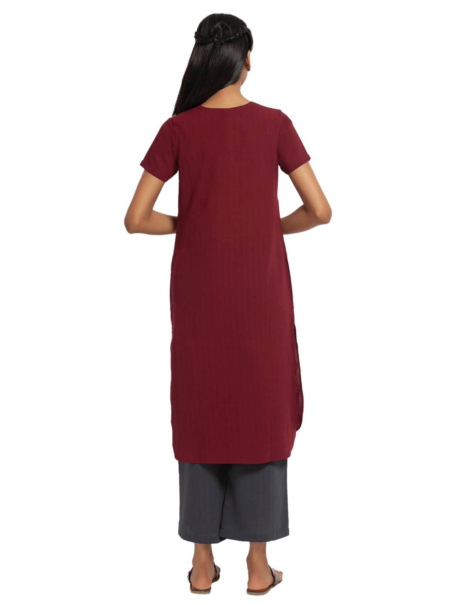 Office & You Maroon Straight Fit Kurta