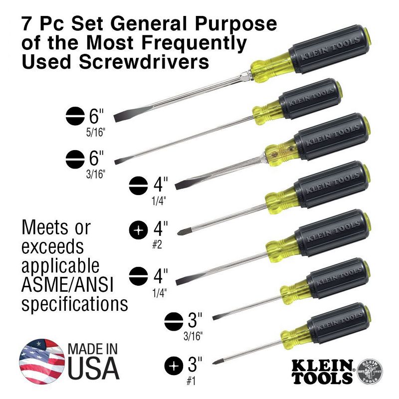 Klein Tools 85076 7 Piece Cushion-Grip Screwdriver Set