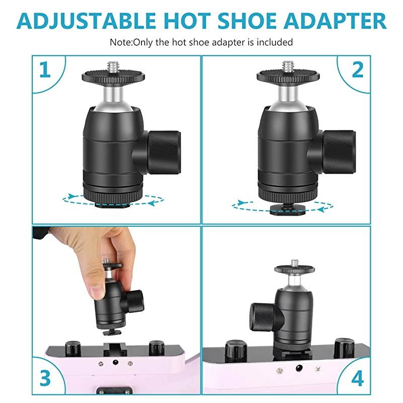 Mini Ball Head 14 inch Screw 360 Degree Rotatable Tripod Head with Lock and Hot Shoe Mount Adapter for LED LightRing Light Tripod Monopod Slider Camera Load Up to 66 pounds3 kilograms