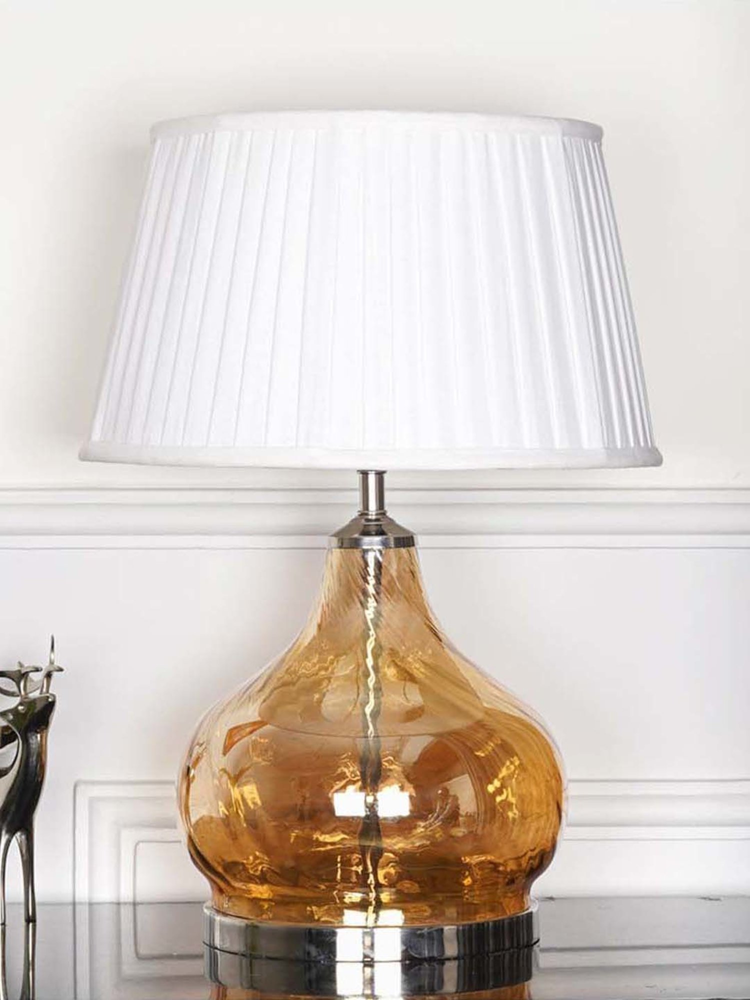 Kapoor Lamp Shades Amber & Nickel Glass Ingram Table Lamp With Cotton Shade