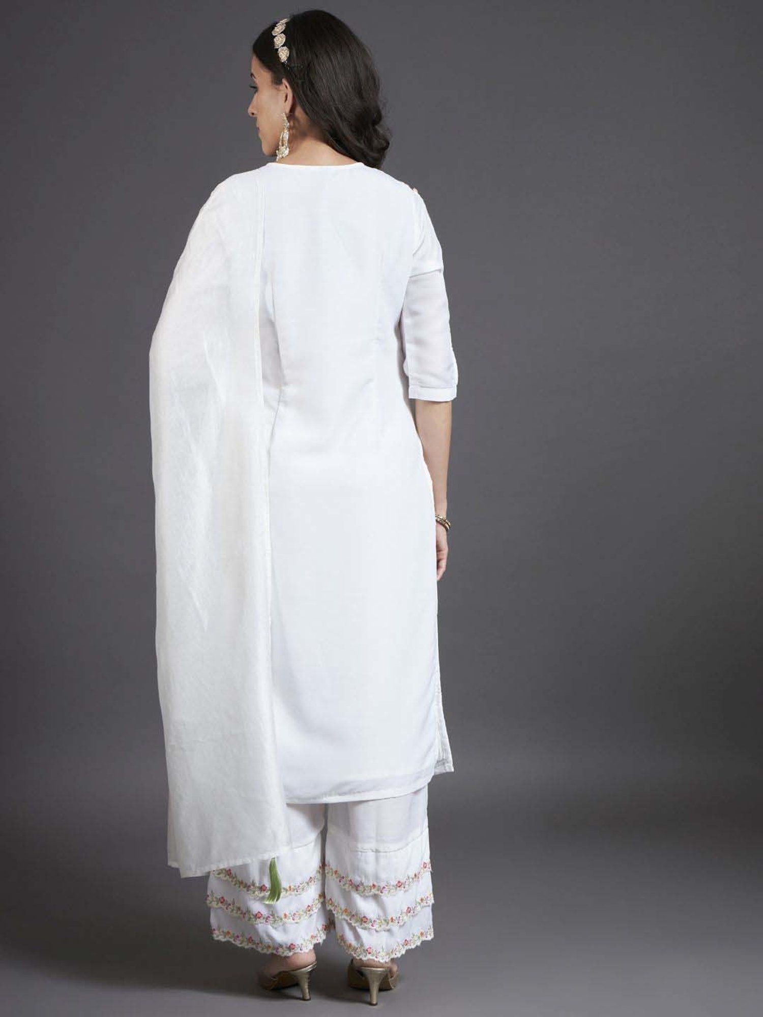 Heeposh White Embroidered Kurta Palazzo Set With Dupatta