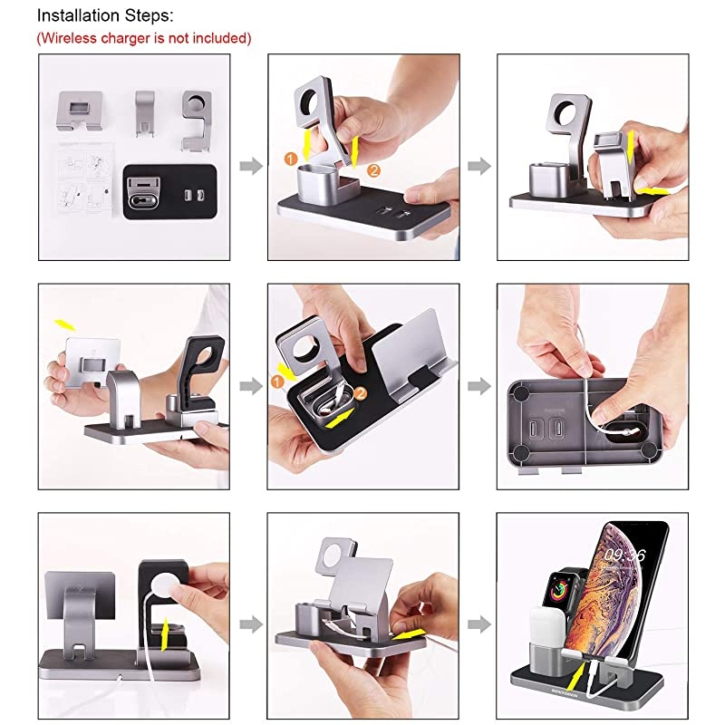 Compatible with Apple Watch Stand Airpods Charger Dock Cell Phone Stand Universal Desktop Stand Charging Station Holder for iWatch Airpods iPhone iPad Tablet Android Smartphone Space Gray