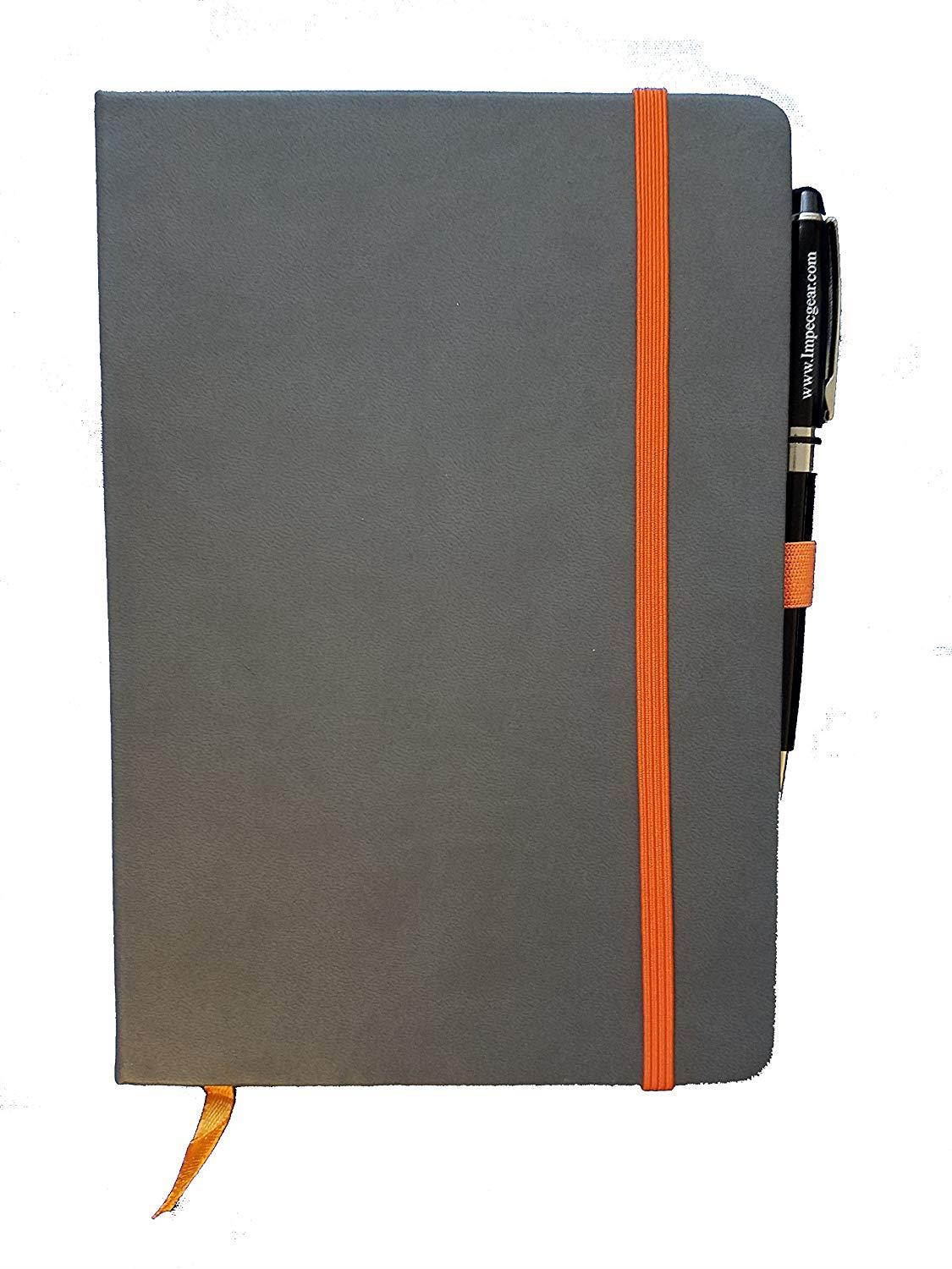 ImpecGear Classic Notebook/Writing Journal 5.5 x 8.25 Black Gray Orange Free Pen (Pack of 1, Gray/Orange)