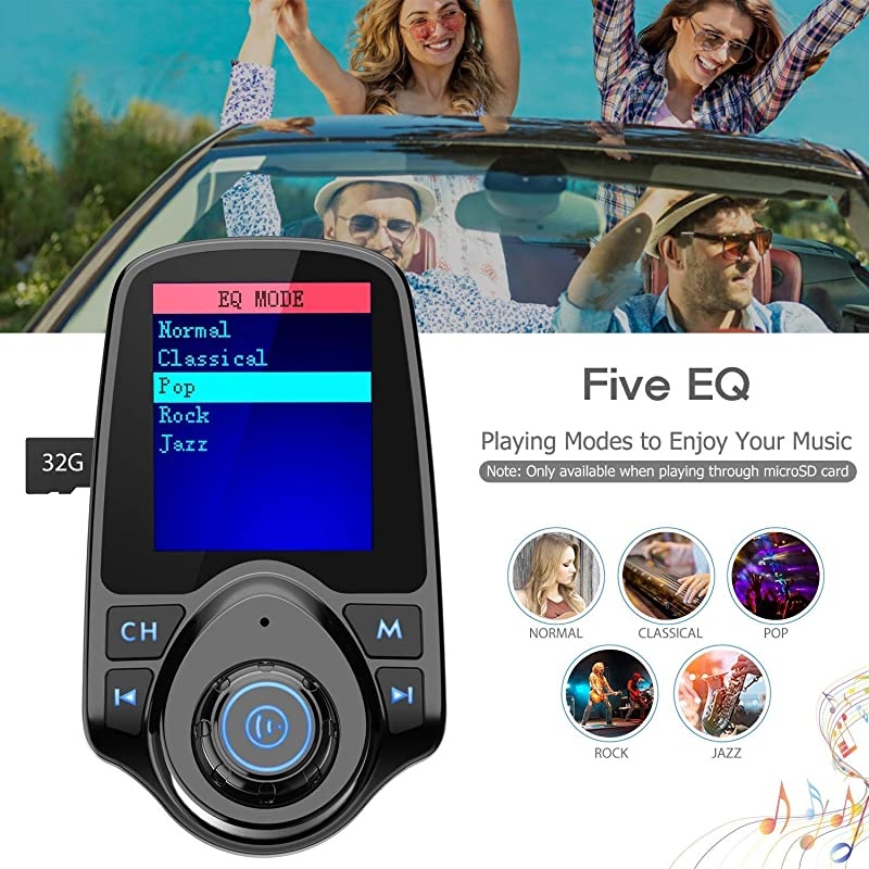Bluetooth FM Transmitter for Car 18 Color Screen Radio Adapter W QC30 5V24A Charging Handsfree Call Support microSD Card Aux Play EQ Modes KM18 Upgraded Version Black