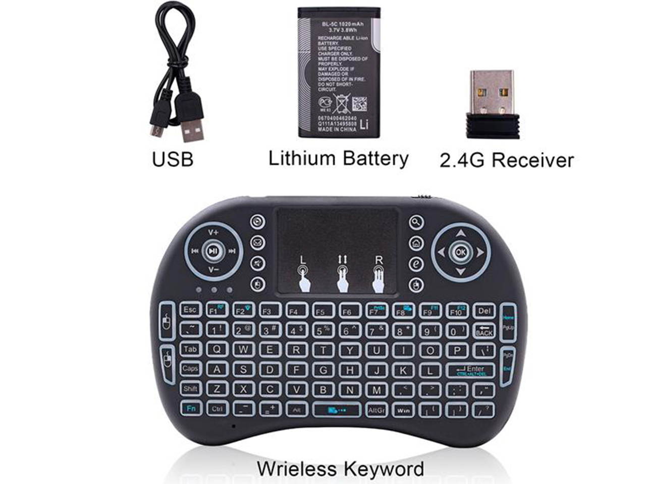 Mini i8 2.4G Air Mouse Wireless Keyboard with Touchpad Black