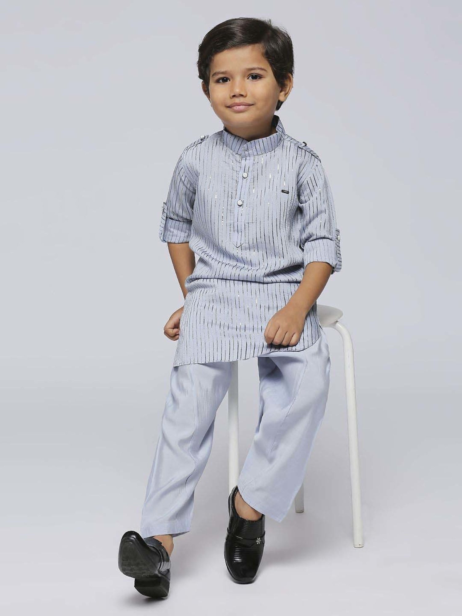 Kids Island Boys Blue Printed Full Sleeves Kurta Set