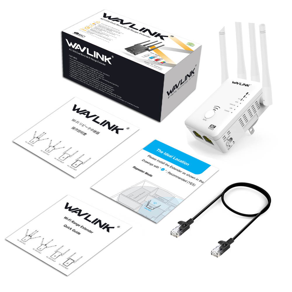 Wavlink 1200Mbps WIFI Range Extender/Access point/Wifi Booster/Wireless Router Signal Amplifier Dual Band (2.4GHz 300Mbps + 5GHz 867Mbps ) with 4 External Antennas, 2 Ethernet Port, WPS, LED Indicator