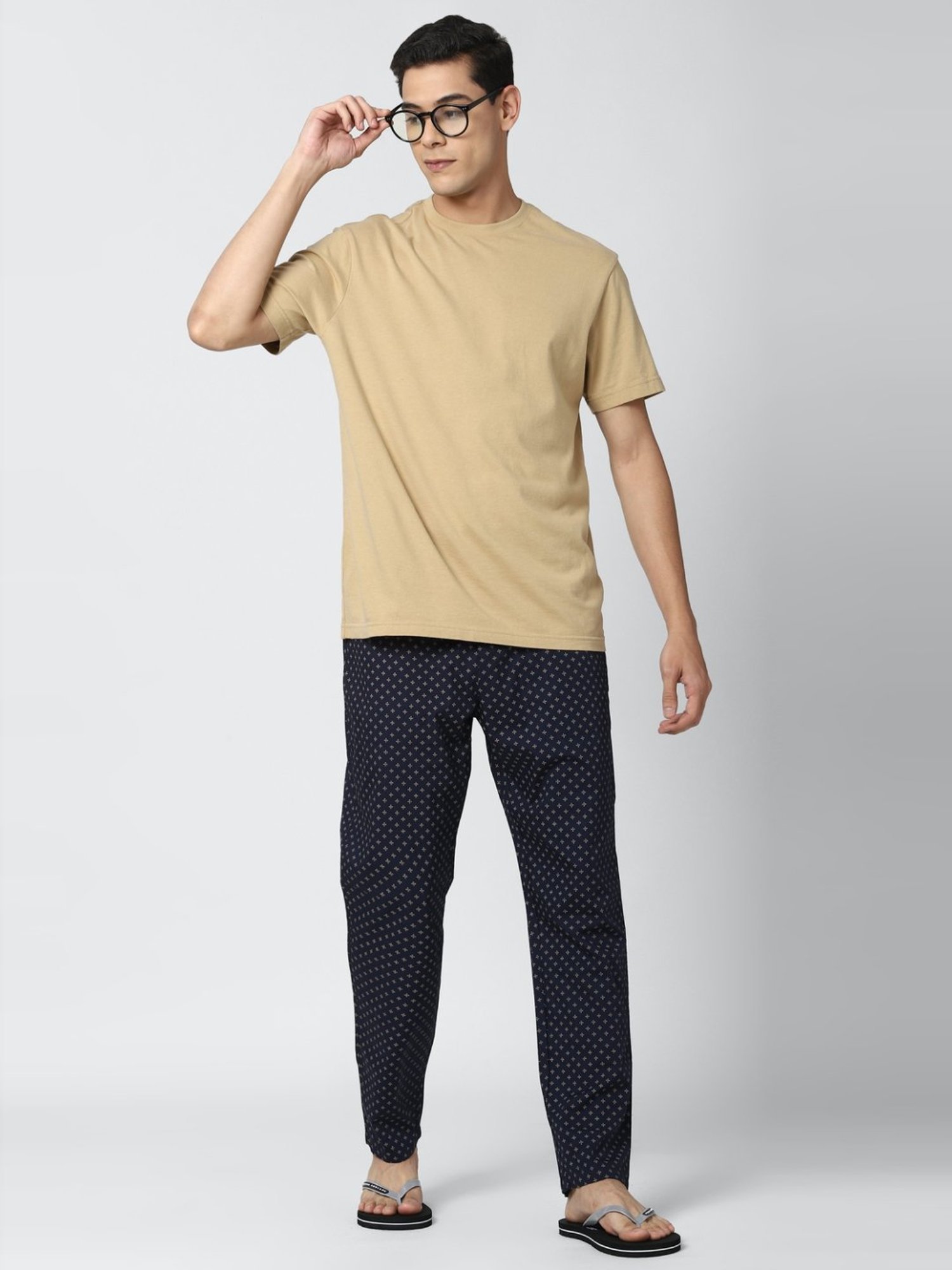 Peter England Navy Regular Fit Printed Nightwear Pyjamas