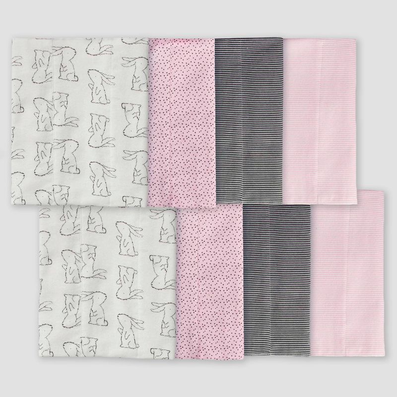Gerber Baby Girls' 8pk Bunny Burpcloth - Pink/White/Gray